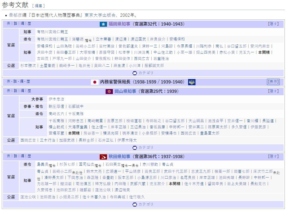 本间精 内阁任命书【内务官僚 内务省警保局长（现警察厅长官） 秋田县知事 冈山县知事 福冈县知事 警视厅警务部长 北海道厅总务部长 大政翼赞会团体局长 关东甲信越地方副总监】