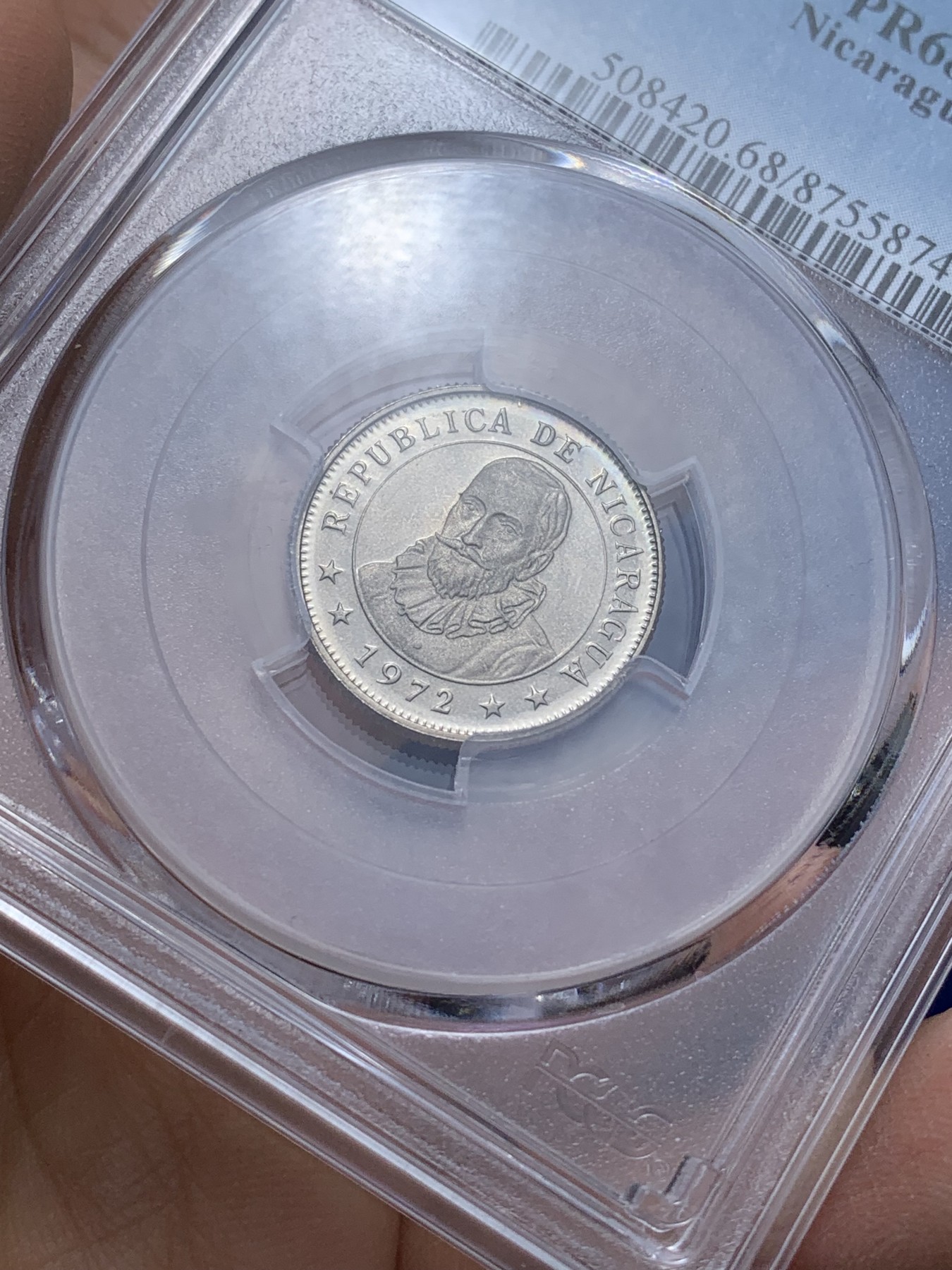 《竞宝斋》第221场-周日，周一 2场 (全场包邮) PCGS金盾 PR68DCAM 尼加拉瓜1972年南美太阳神10分精制镍币