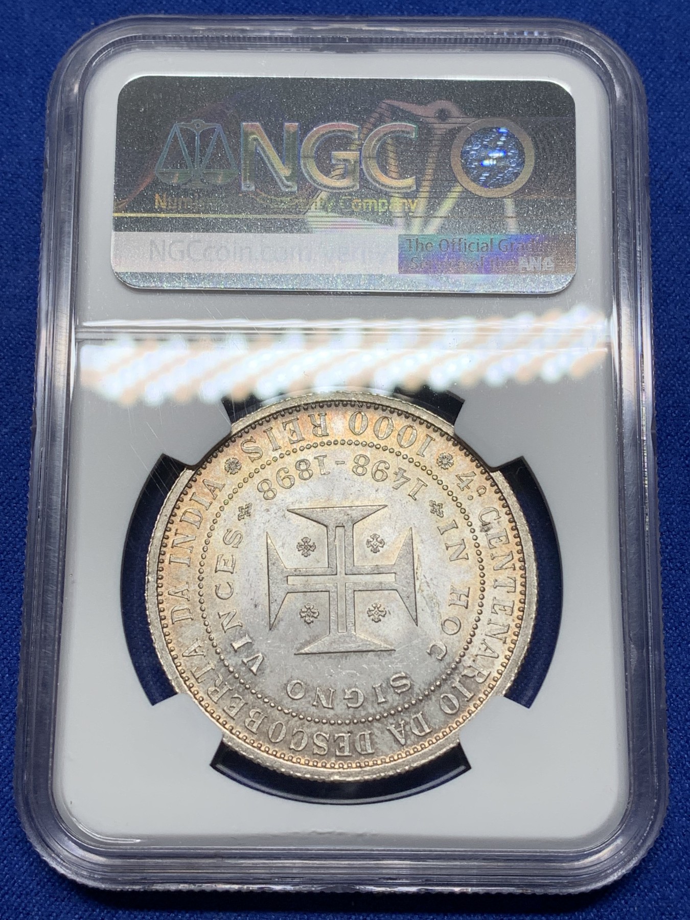 《竞宝斋》第221场-周日，周一 2场 (全场包邮) NGC MS63 葡萄牙1898年发现印度戎装版1000瑞斯大银币