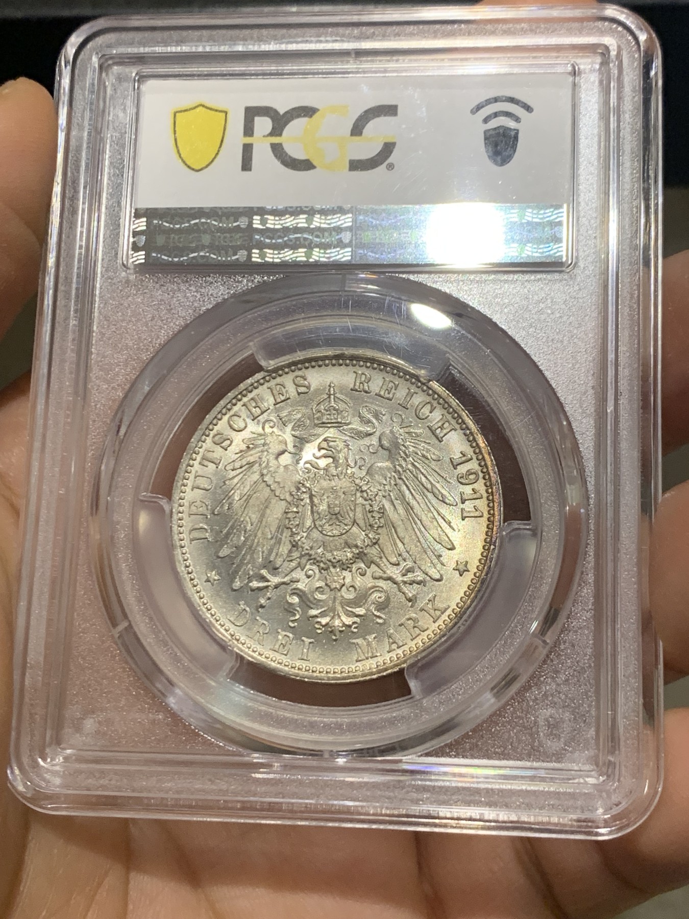 《竞宝斋》第221场-周日，周一 2场 (全场包邮) PCGS-MS67 德国1911符腾堡威廉二世银婚纪念3马克银币 普品易得 超高分难得 该品种一步到位的藏品