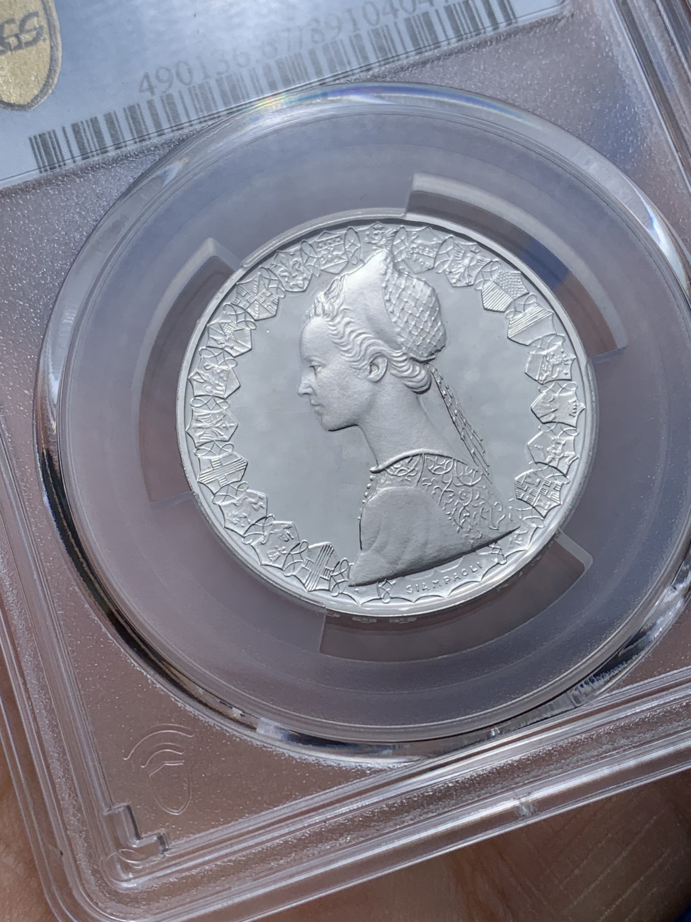 《竞宝斋》第221场-周日，周一 2场 (全场包邮) PCGS-PR67DCAM 意大利 1985年 精制 帆船少女 500里拉 首年发行 季军分