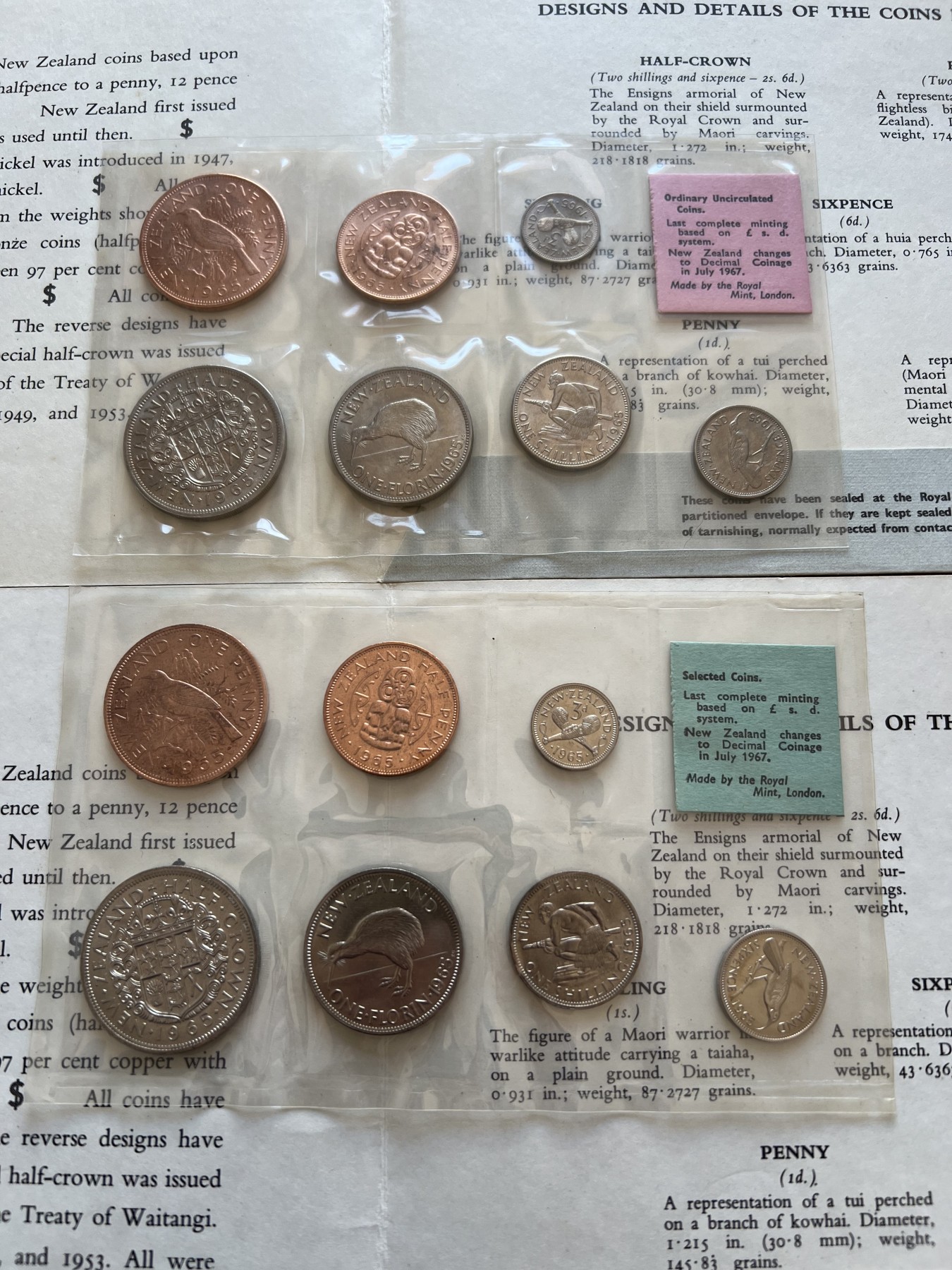 全场顺丰包邮 外国银币 纪念币 套币等  两套新西兰1965年原塑料封装套7枚