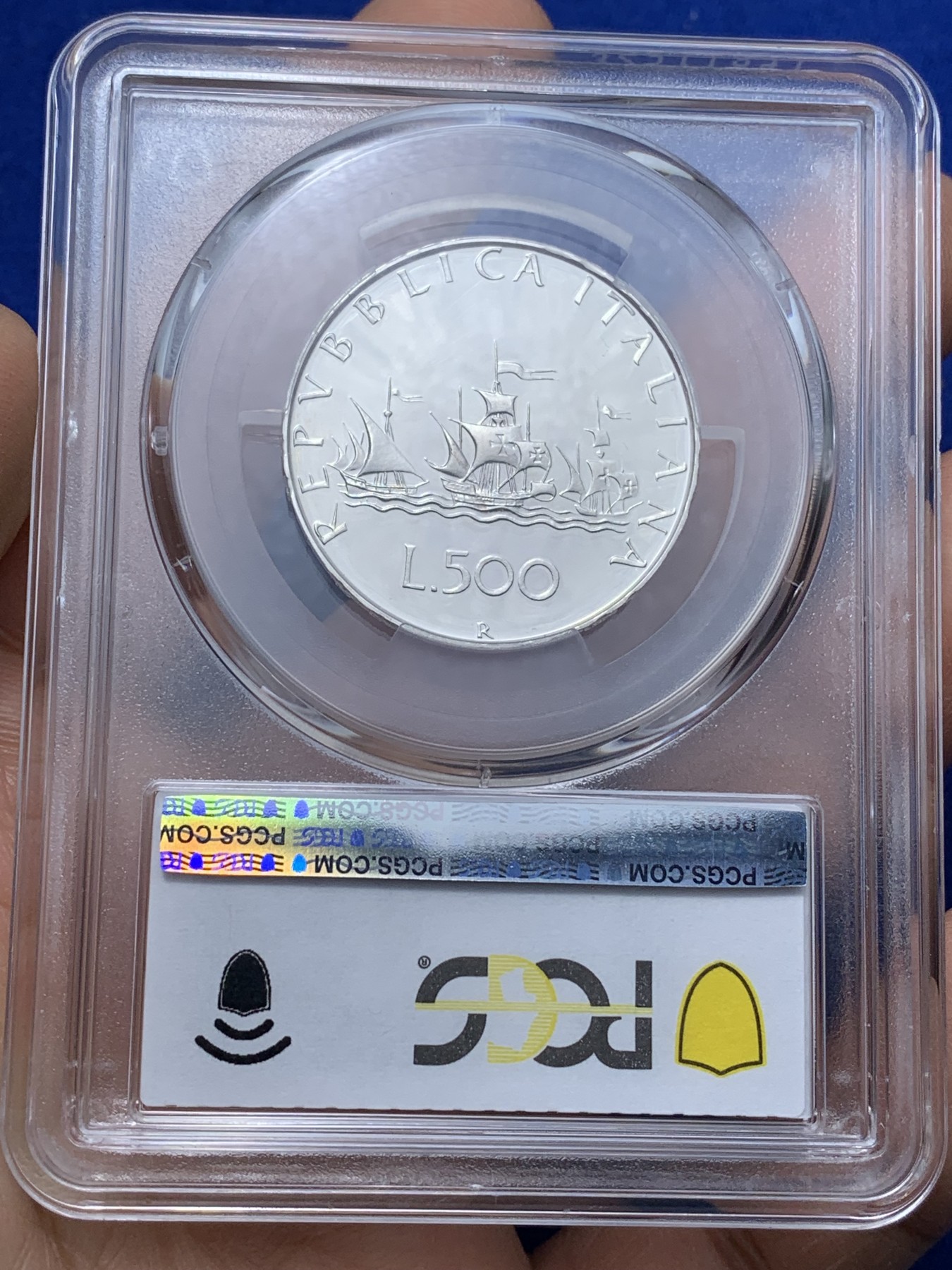 《竞宝斋》第221场-周日，周一 2场 (全场包邮) PCGS-PR67DCAM 意大利 1985年 精制 帆船少女 500里拉 首年发行 季军分