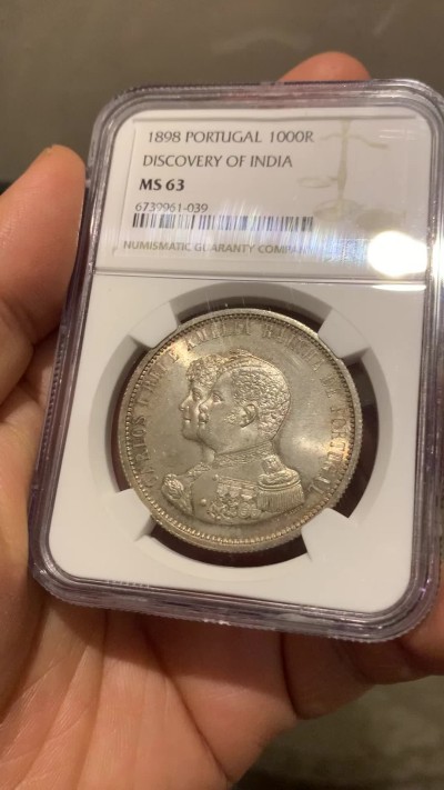 《竞宝斋》第221场-周日，周一 2场 (全场包邮) NGC MS63 葡萄牙1898年发现印度戎装版1000瑞斯大银币