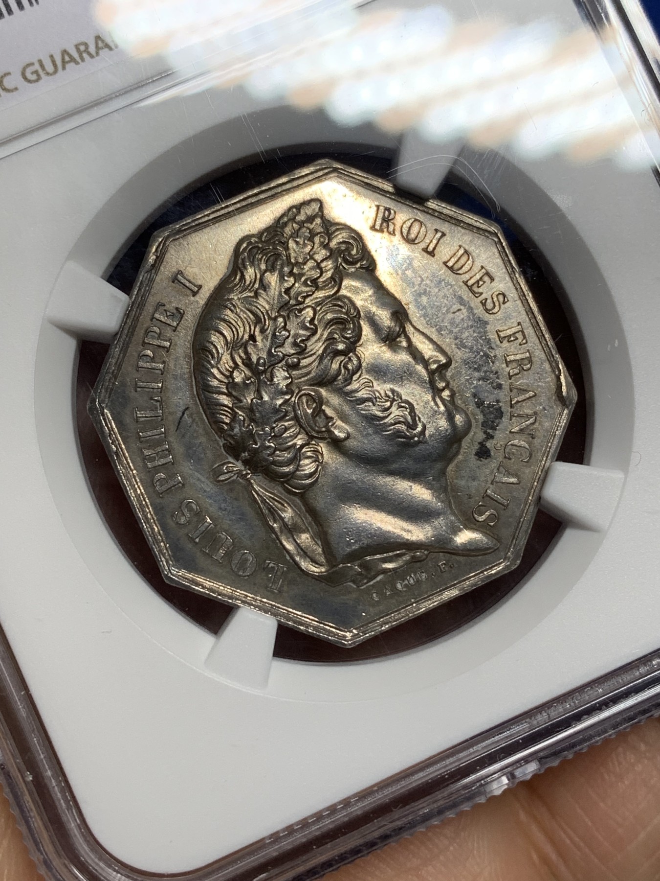 《竞宝斋》第221场-周日，周一 2场 (全场包邮) NGC MS63 法国 菲利普像 勒鲁吉市 公证处 银质八角代币 少见品种