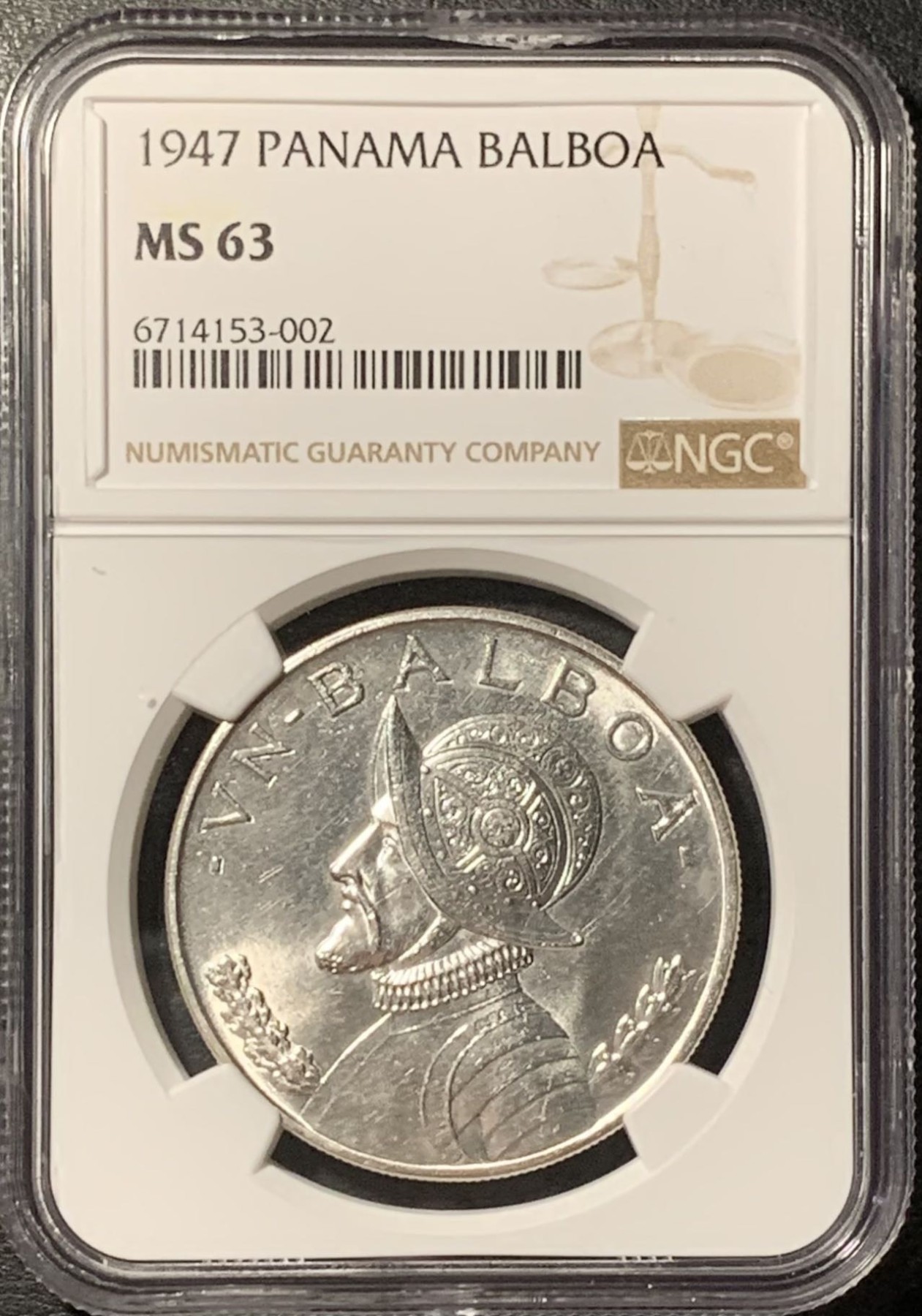 紫瑗钱币——第329期拍卖 巴拿马 1947年 总督巴尔博亚 1波拿巴 银币 NGC MS63