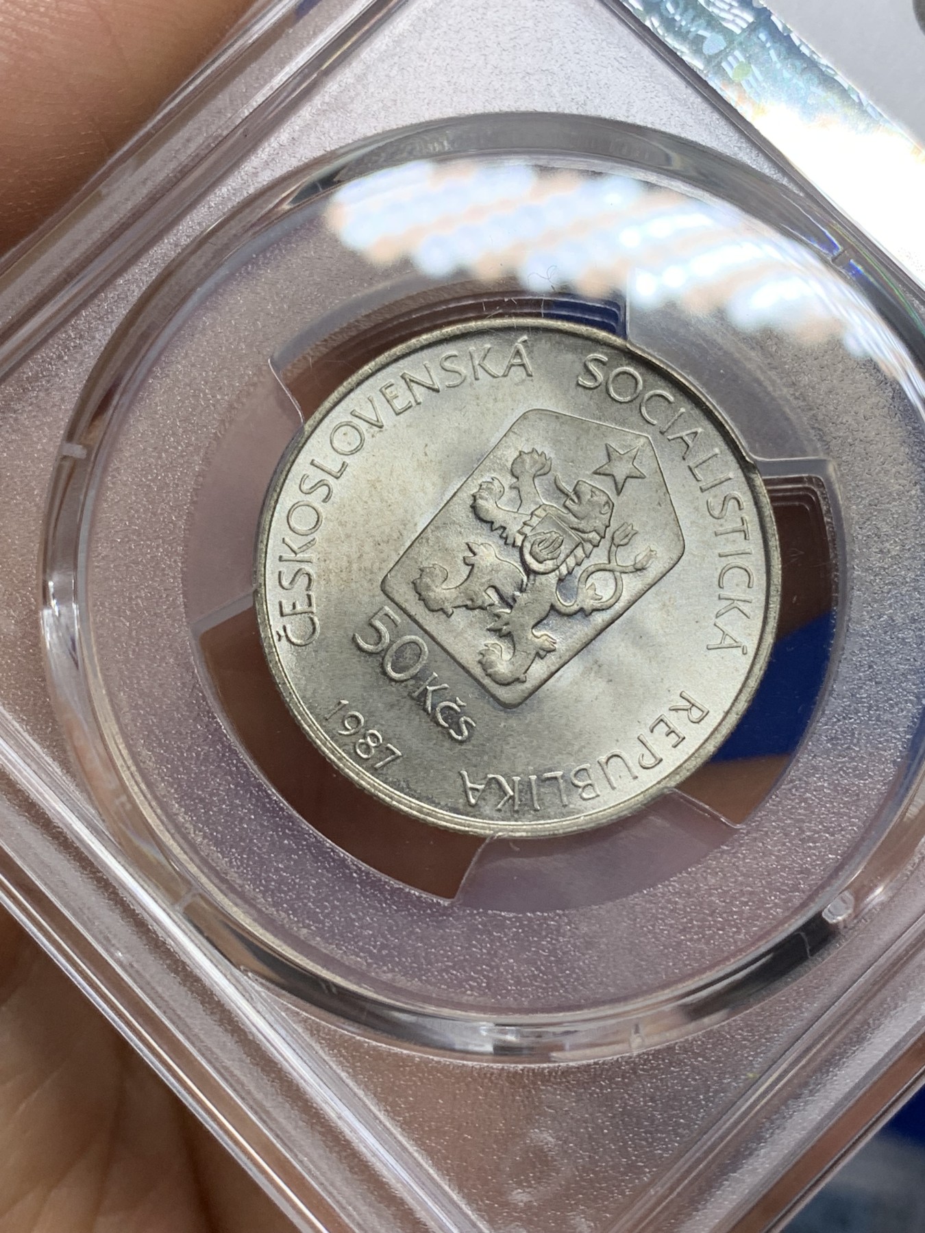 《竞宝斋》第221场-周日，周一 2场 (全场包邮) PCGS金盾 MS66 捷克斯洛伐克1987年母马和小马50克朗银币