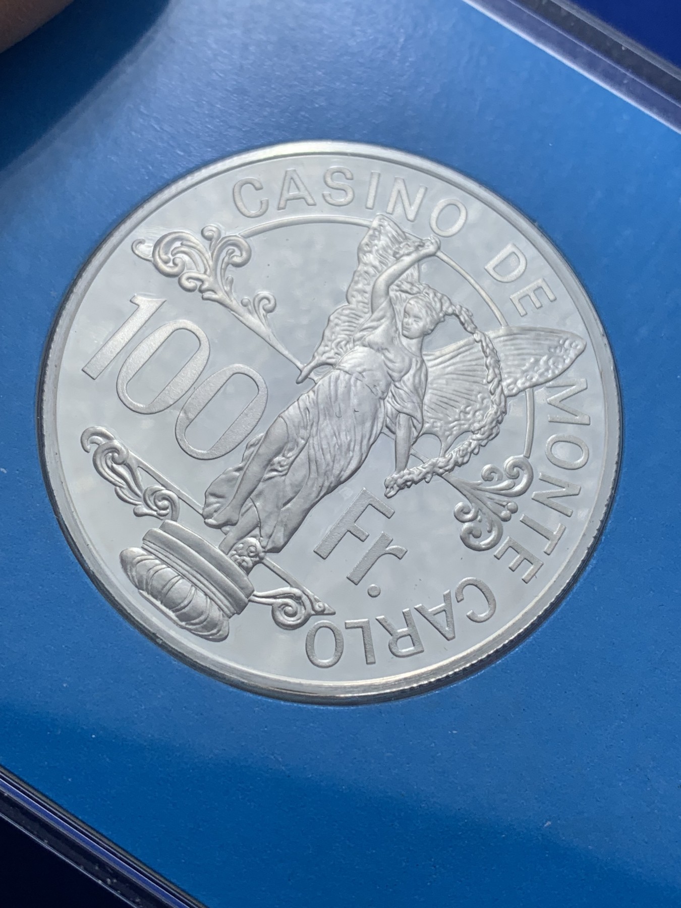 《竞宝斋》第221场-周日，周一 2场 (全场包邮) 摩纳哥-蒙特卡罗区域100法郎银质代用币 (富兰克林监铸 ) 含证书