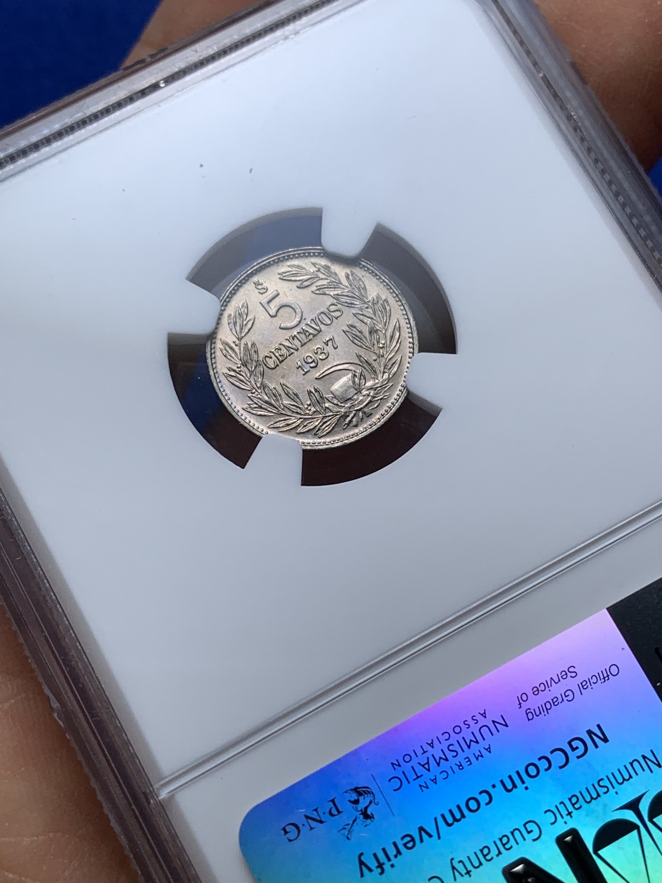 《竞宝斋》第221场-周日，周一 2场 (全场包邮) NGC-MS65 智利 1937年 秃鹰 秃鹫 5分 少见高分