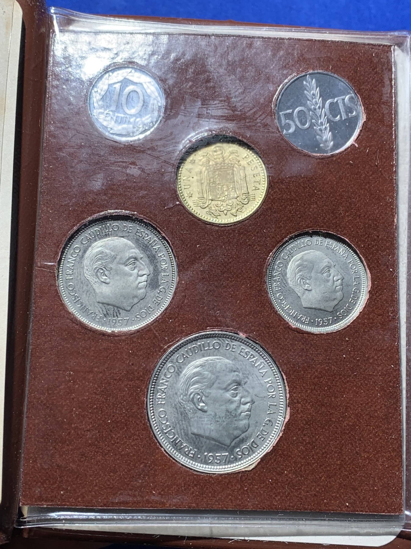 《竞宝斋》第221场-周日，周一 2场 (全场包邮) 本装 西班牙 1972年 佛朗哥六枚套 PROOF 精制套币 原厂包装