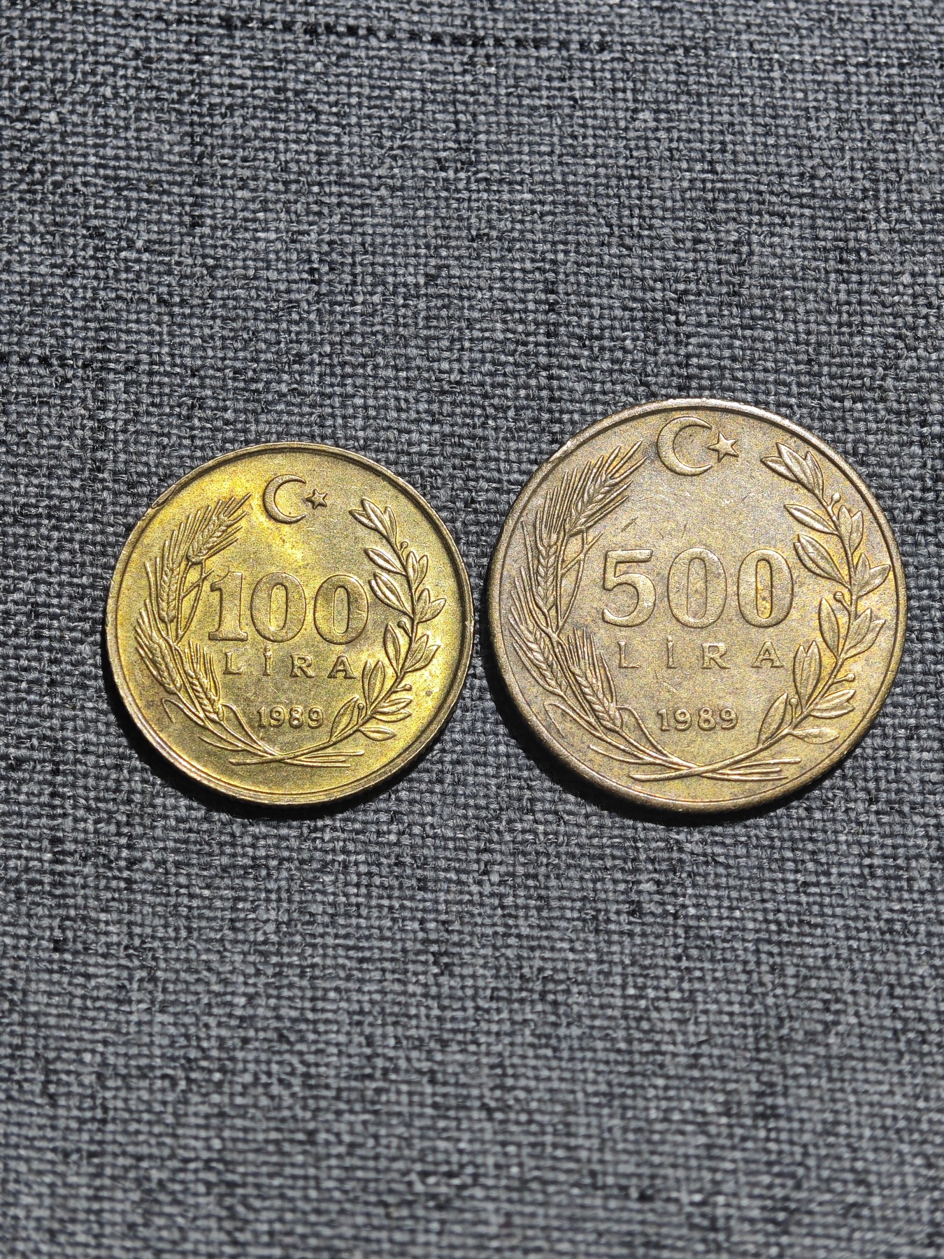 外国硬币收藏店第4期 土耳其1989年500、100里拉铜币