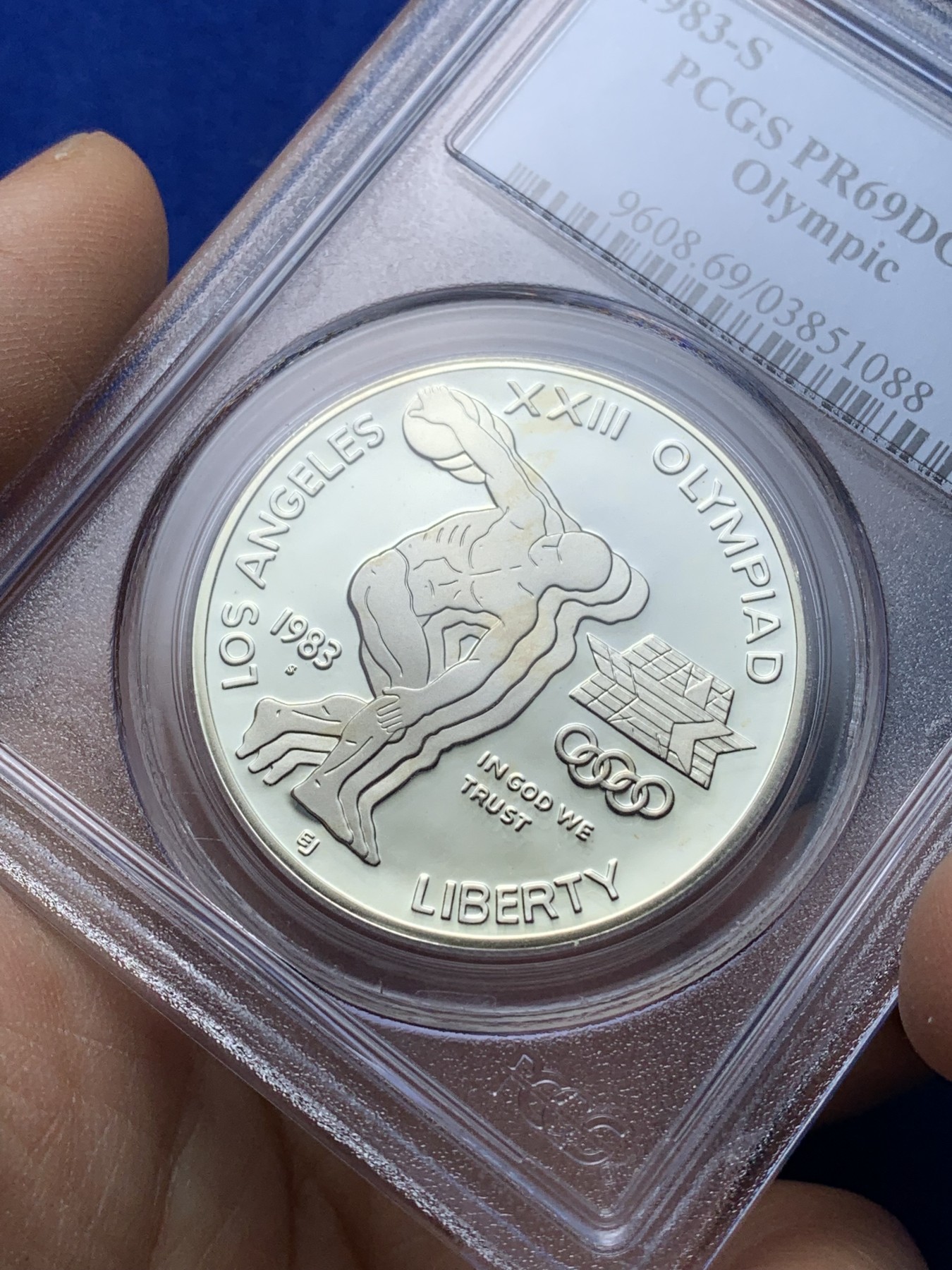 《竞宝斋》第221场-周日，周一 2场 (全场包邮) PCGS-PR69DCAM 美国1983年奥林匹克掷饼者纪念精制银币，克劳斯获奖币
