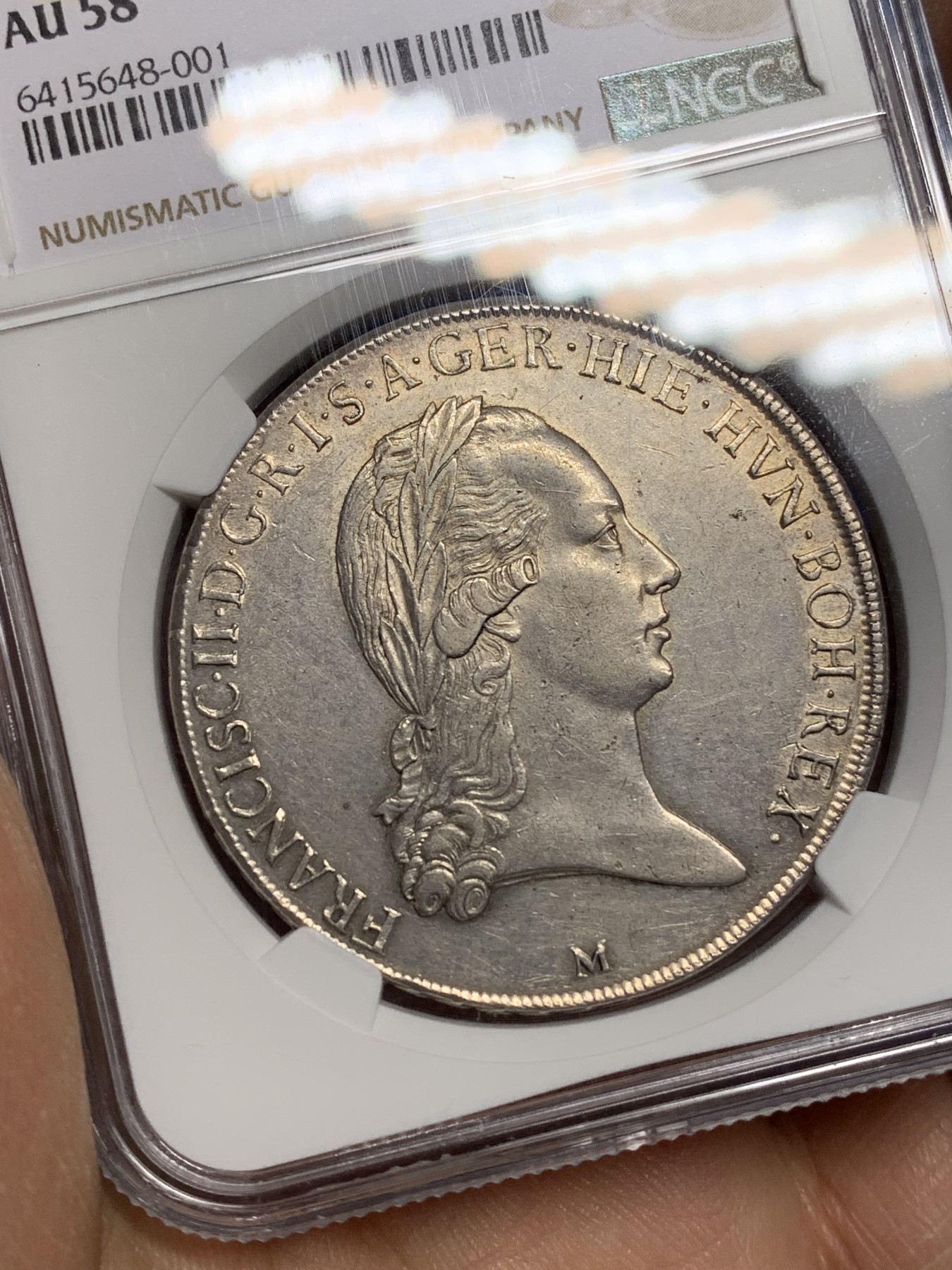 《竞宝斋》第221场-周日，周一 2场 (全场包邮) 唯一冠军分  NGC-AU58 1792M年 意大利 约瑟夫二世 1泰勒银币 米兰造币厂 哈布斯堡领地 很温润舒服 稀少品种