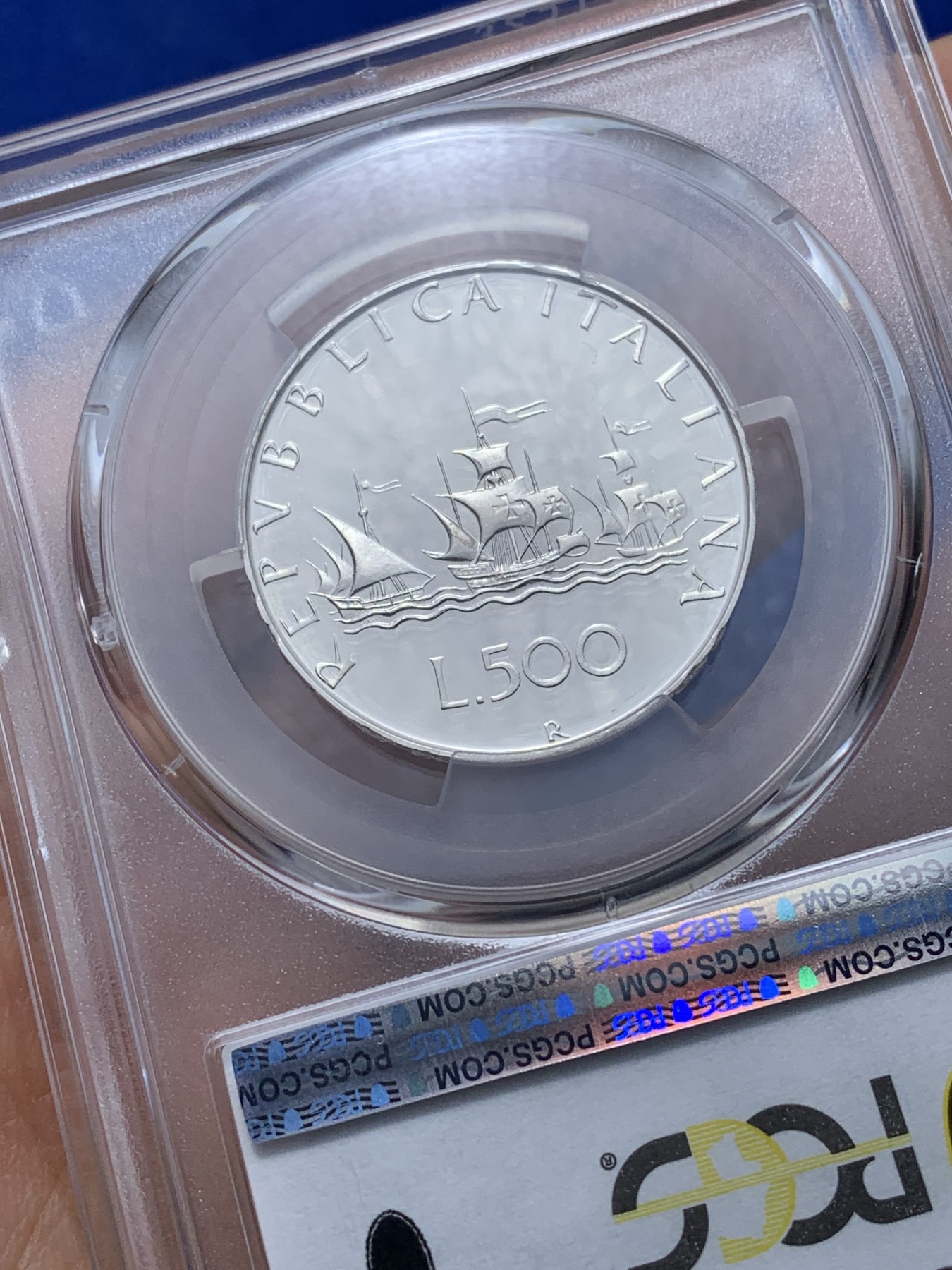 《竞宝斋》第221场-周日，周一 2场 (全场包邮) PCGS-PR67DCAM 意大利 1985年 精制 帆船少女 500里拉 首年发行 季军分