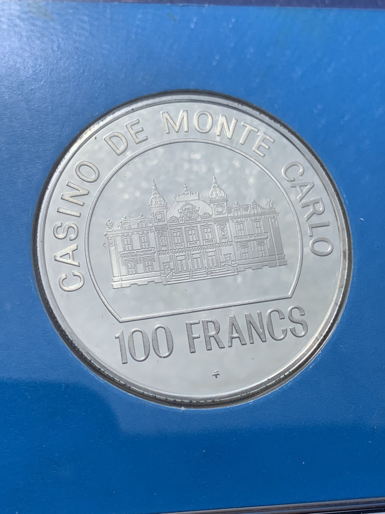 《竞宝斋》第221场-周日，周一 2场 (全场包邮) 摩纳哥-蒙特卡罗区域100法郎银质代用币 (富兰克林监铸 ) 含证书