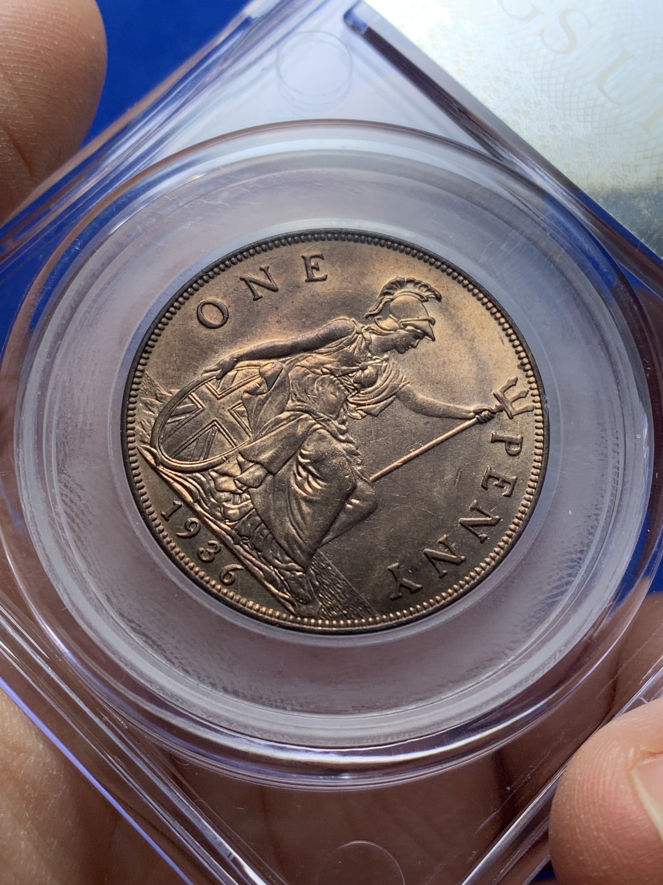 《竞宝斋》第221场-周日，周一 2场 (全场包邮) CGS-UNC-82 英国1936年乔治五世1便士，相当于P盒64分 满铜光