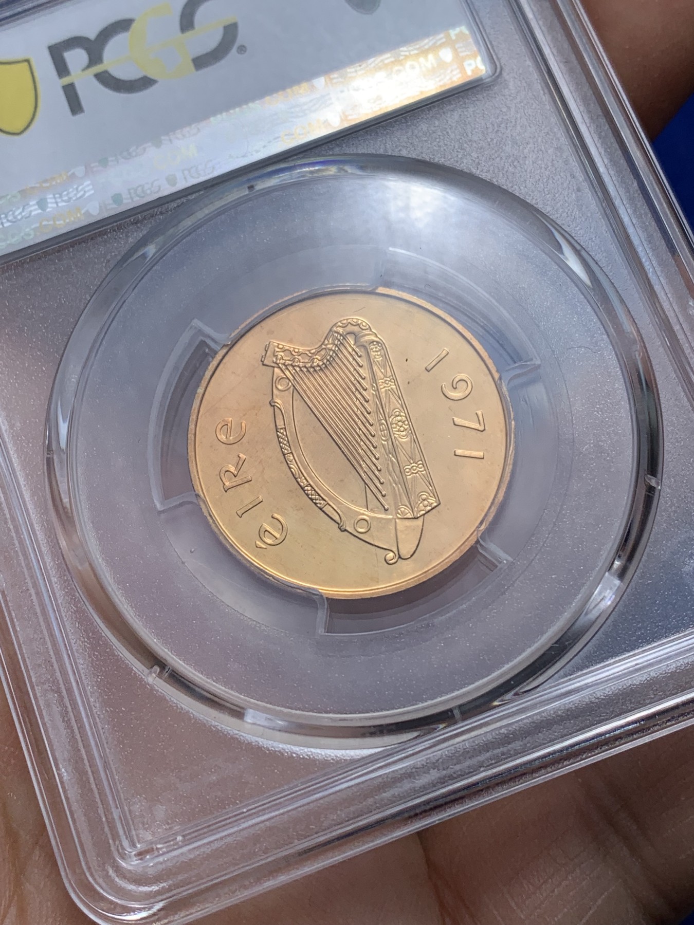 《竞宝斋》第221场-周日，周一 2场 (全场包邮) PCGS金盾 PR67RD 爱尔兰1971年抽象的鸟类2便士精制铜币