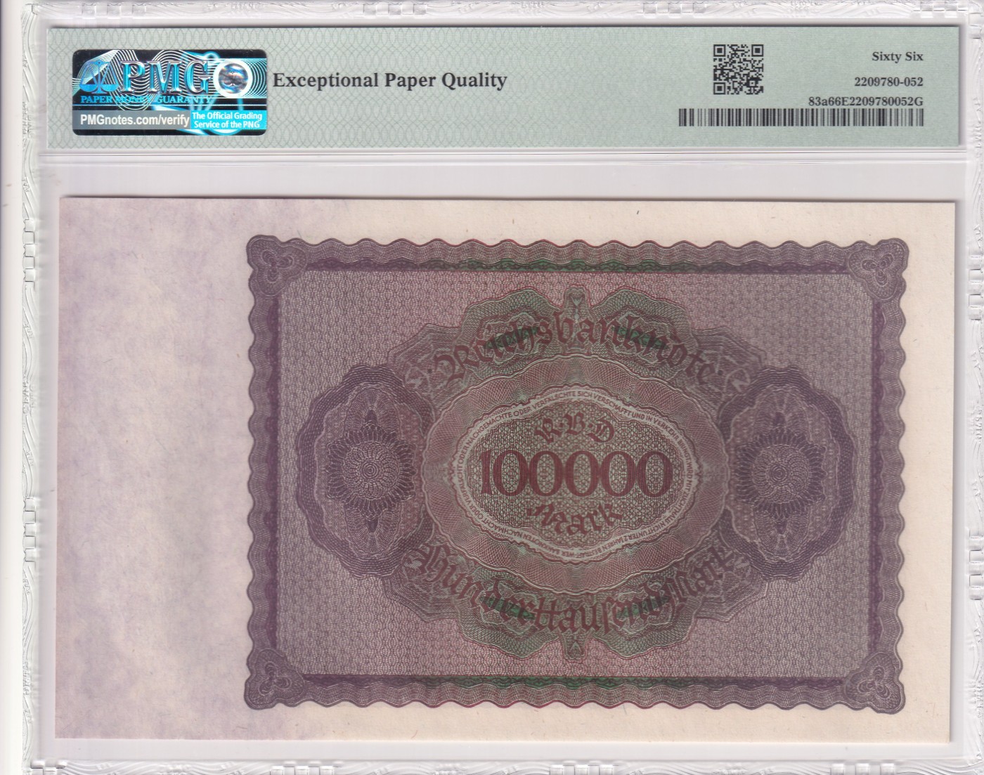 🌗乐淘淘世界纸币拍卖 第32期 🌓 【K05663569】德国1923年纸币 100000马克 PMG66EPQ