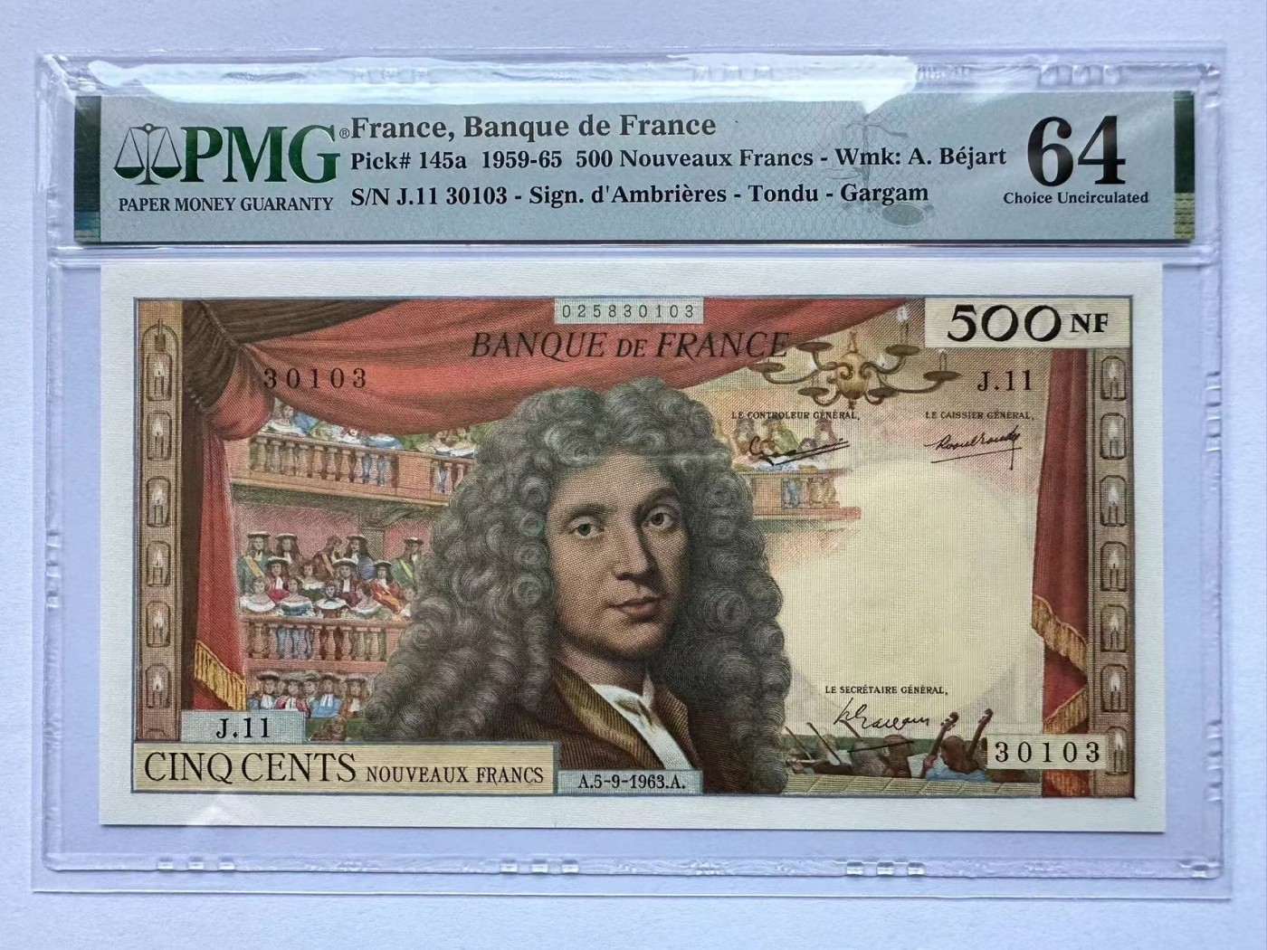 【Blue Auction】✨世界纸币精拍第401期【精】 【雷达号无47】法国 1963年5000法郎 戏剧家莫里哀 非常精美 PMG64