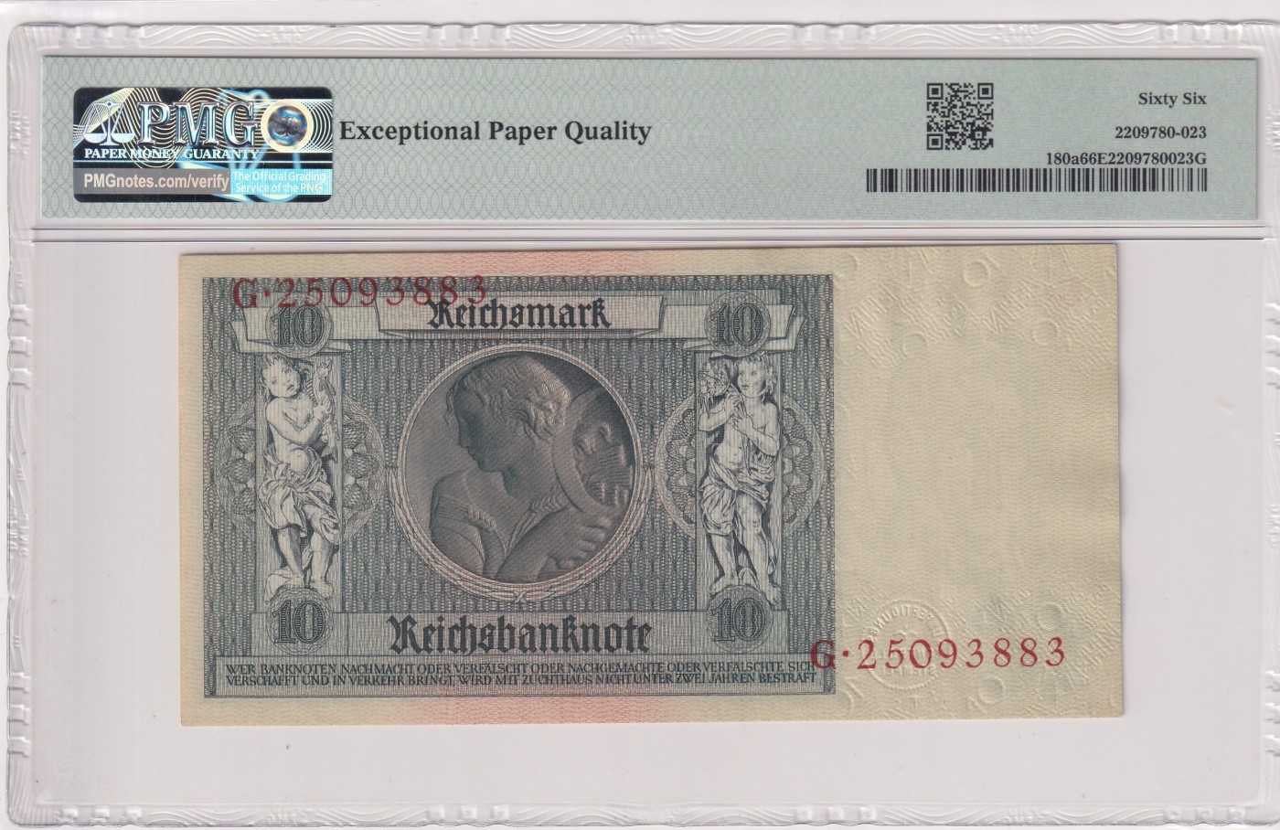 🌗乐淘淘世界纸币拍卖 第32期 🌓 【G25093883】德国1929年纸币 10马克 无47 PMG66EPQ