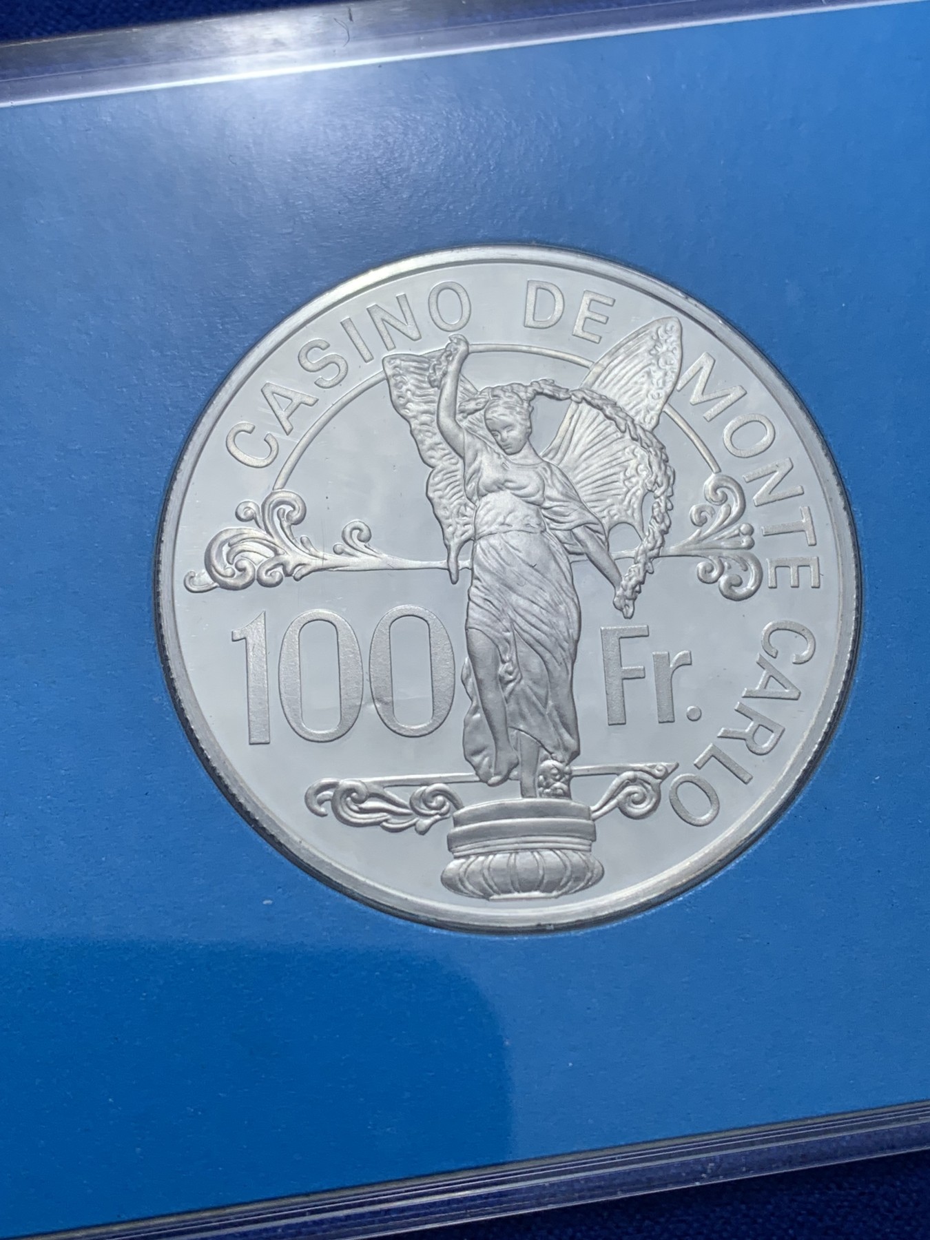 《竞宝斋》第221场-周日，周一 2场 (全场包邮) 摩纳哥-蒙特卡罗区域100法郎银质代用币 (富兰克林监铸 ) 含证书