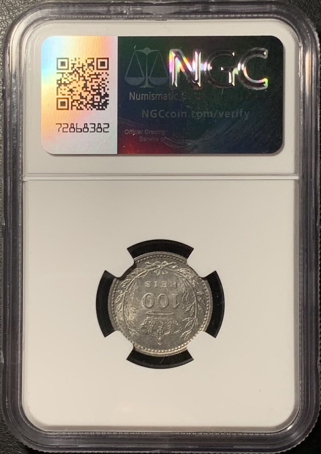 紫瑗钱币——第329期拍卖 葡萄牙 1910年 曼努埃尔二世 100瑞斯 银币 NGC MS63 五彩