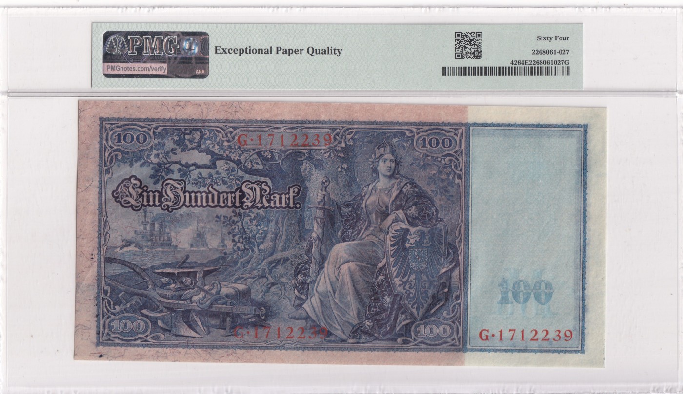 🌗乐淘淘世界纸币拍卖 第32期 🌓 【G1712239】德国1910年纸币 100马克 百年老钞 精美大票幅 PMG64EPQ