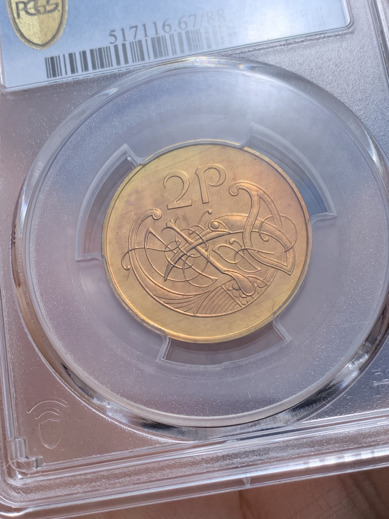 《竞宝斋》第221场-周日，周一 2场 (全场包邮) PCGS金盾 PR67RD 爱尔兰1971年抽象的鸟类2便士精制铜币