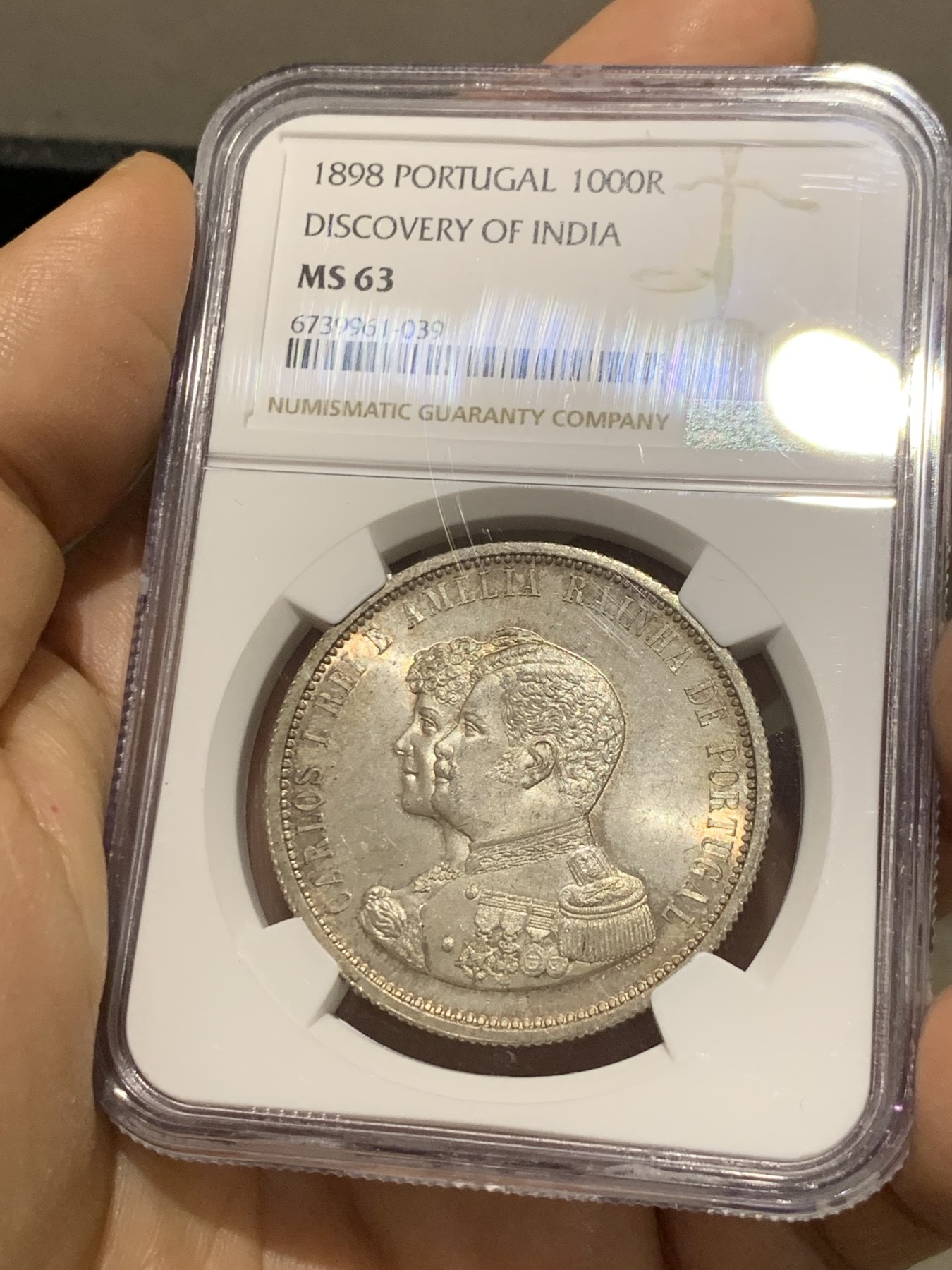 《竞宝斋》第221场-周日，周一 2场 (全场包邮) NGC MS63 葡萄牙1898年发现印度戎装版1000瑞斯大银币
