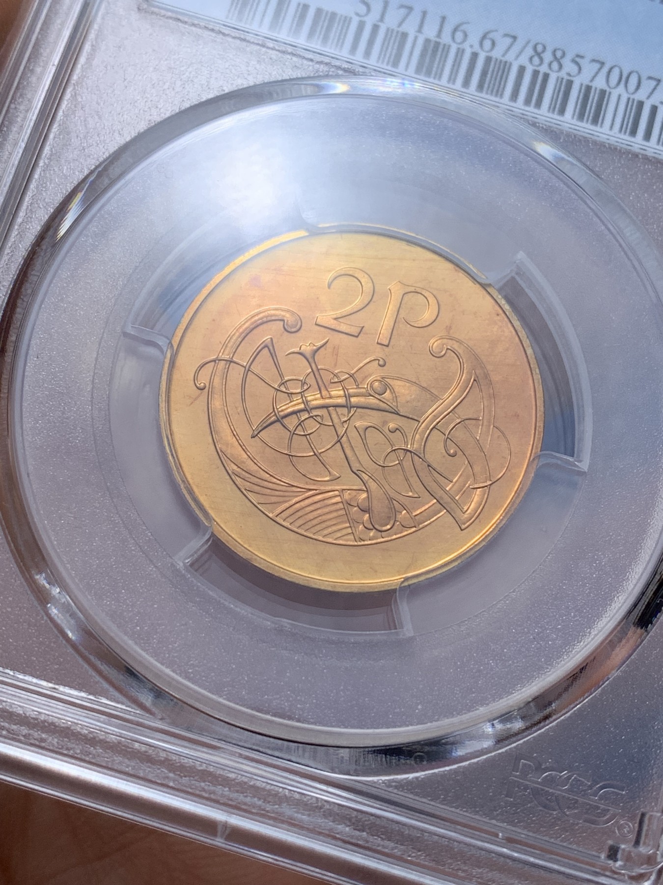 《竞宝斋》第221场-周日，周一 2场 (全场包邮) PCGS金盾 PR67RD 爱尔兰1971年抽象的鸟类2便士精制铜币