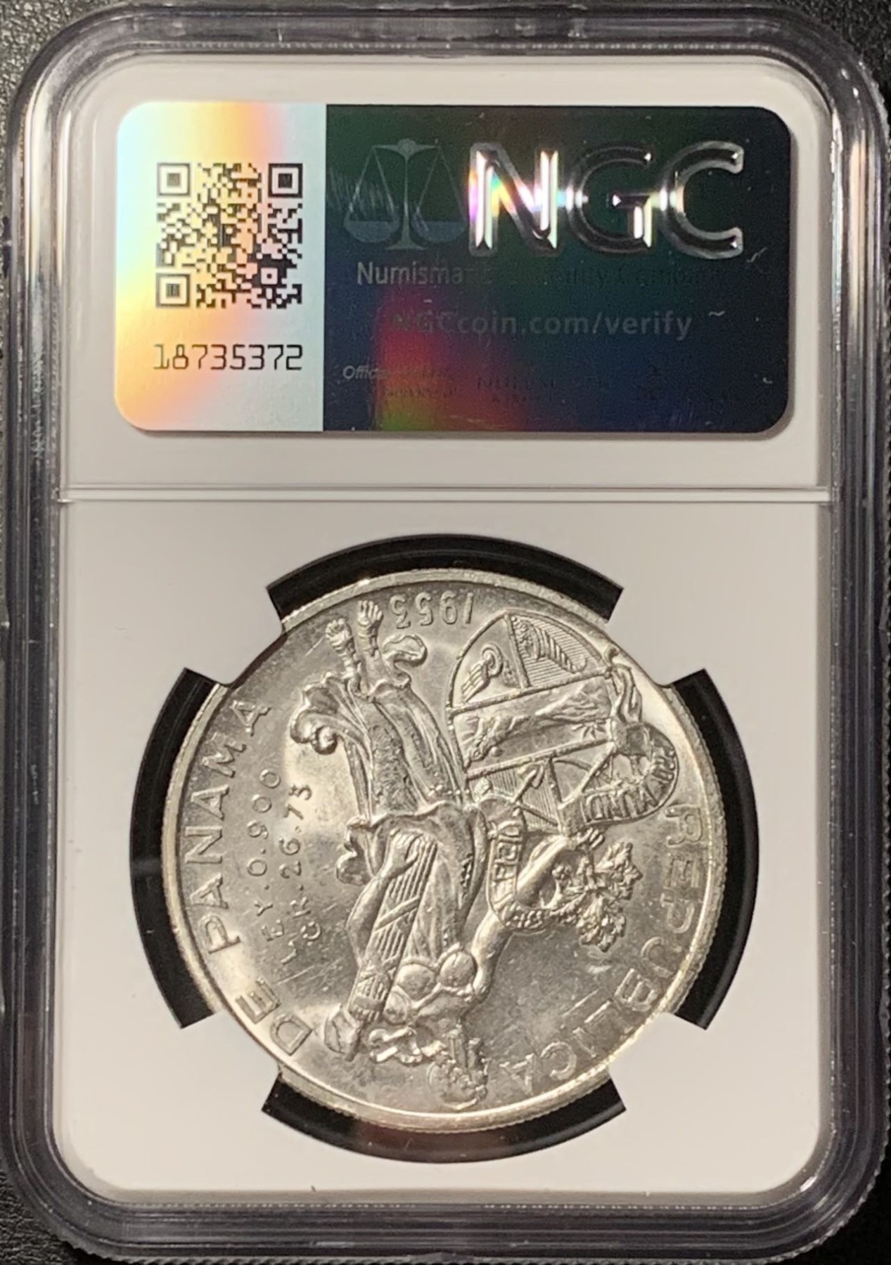 紫瑗钱币——第329期拍卖 巴拿马 1953年 总督巴尔博亚 1巴波亚 银币 NGC MS61 