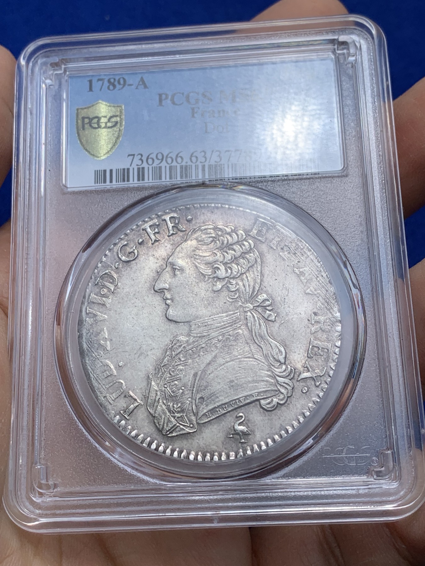 《竞宝斋》第221场-周日，周一 2场 (全场包邮) PCGS-MS63 法国1789年法国大革命路易十六埃居 全品深打 好品极其难得 人物状态绝了