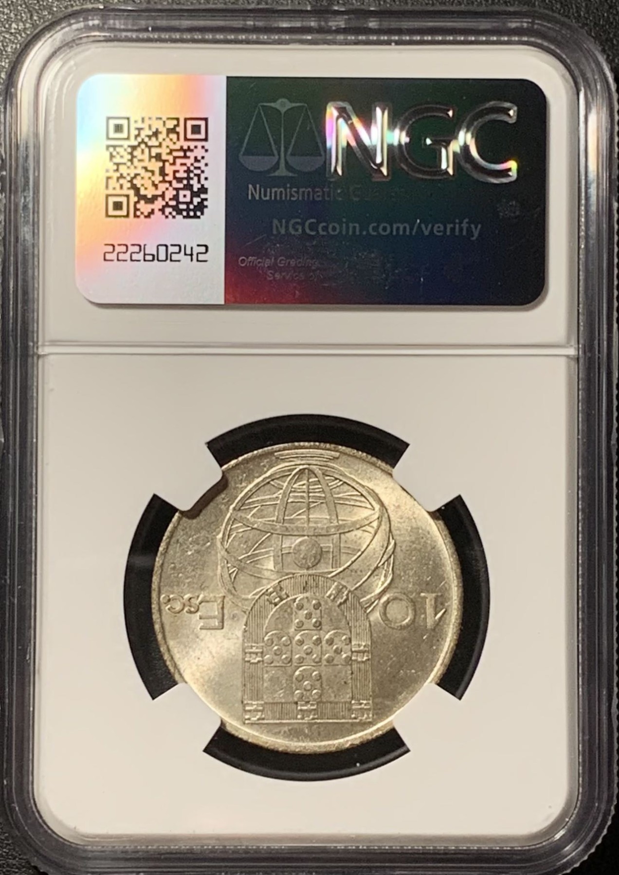紫瑗钱币——第329期拍卖 葡萄牙 1955年 帆船 10埃斯库多 银币 NGC MS64