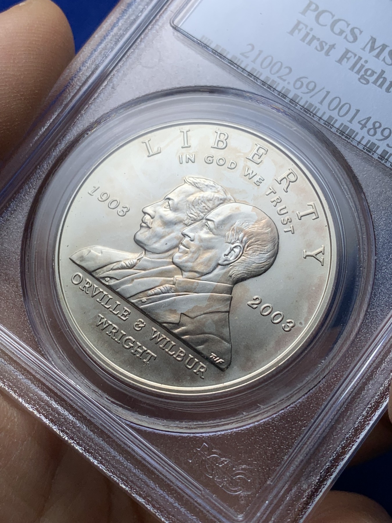 《竞宝斋》第221场-周日，周一 2场 (全场包邮) PCGS-MS69 美国2003年首次飞行百年纪念银币