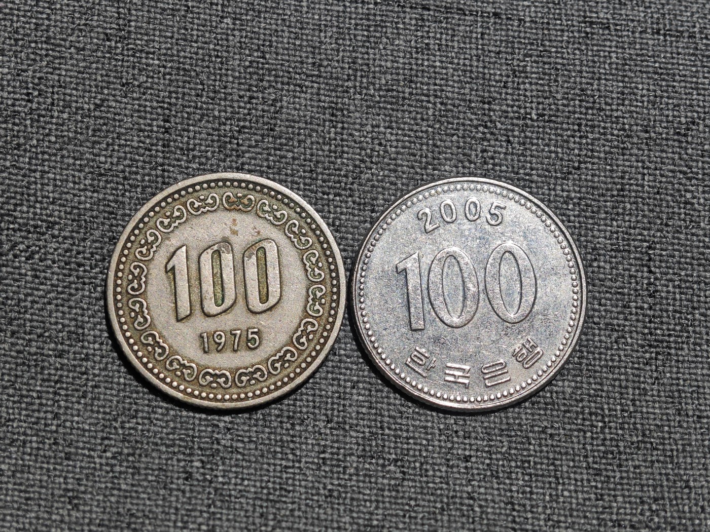 外国硬币收藏店第4期 老版1975年新版2005年韩元100