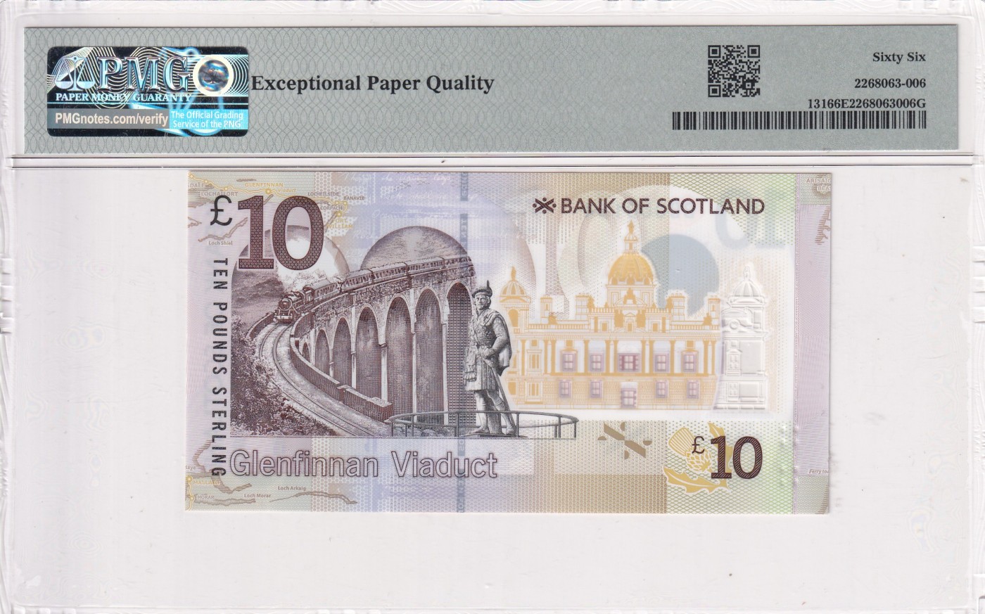 🌗乐淘淘世界纸币拍卖 第32期 🌓 【BB000194】苏格兰2016年塑料钞 10镑 百位号 PMG66EPQ