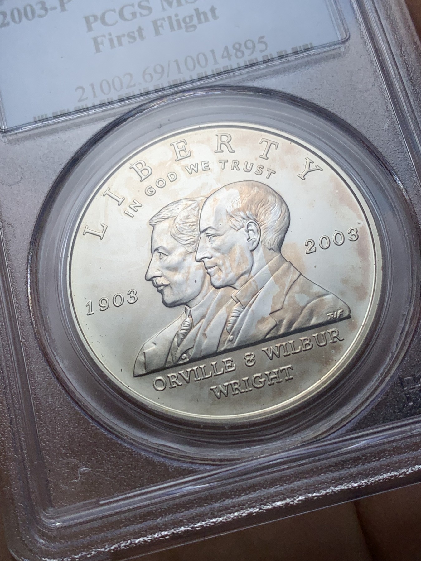 《竞宝斋》第221场-周日，周一 2场 (全场包邮) PCGS-MS69 美国2003年首次飞行百年纪念银币