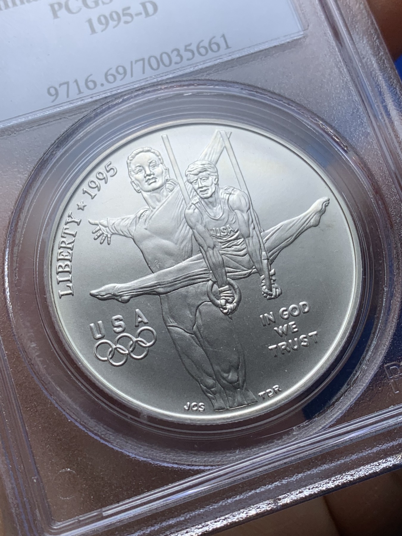 《竞宝斋》第221场-周日，周一 2场 (全场包邮) PCGS-MS69 美国1995年亚特兰大奥林匹克运动会之吊环纪念银币