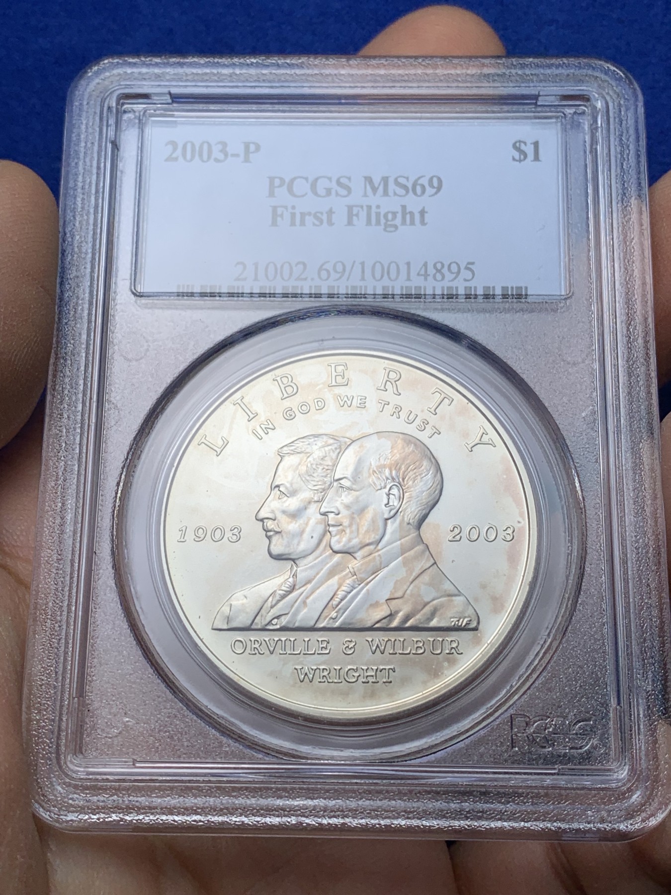 《竞宝斋》第221场-周日，周一 2场 (全场包邮) PCGS-MS69 美国2003年首次飞行百年纪念银币