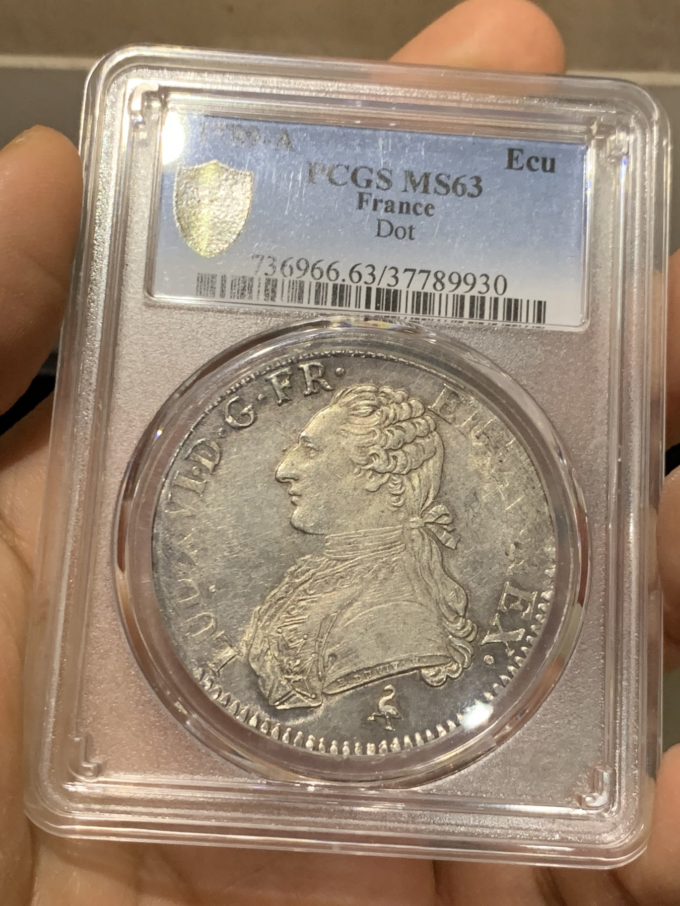《竞宝斋》第221场-周日，周一 2场 (全场包邮) PCGS-MS63 法国1789年法国大革命路易十六埃居 全品深打 好品极其难得 人物状态绝了