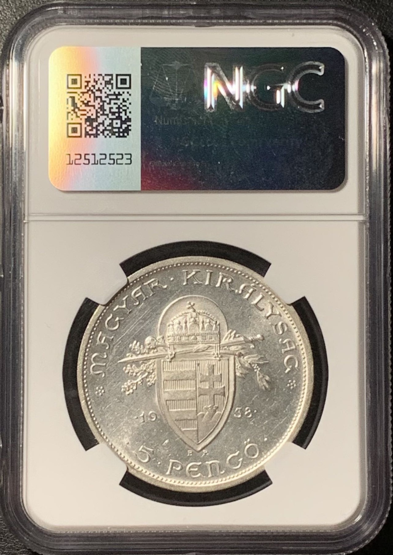 紫瑗钱币——第329期拍卖 匈牙利 1938年 斯蒂芬大公逝世900周年 5潘果 银币 NGC MS62