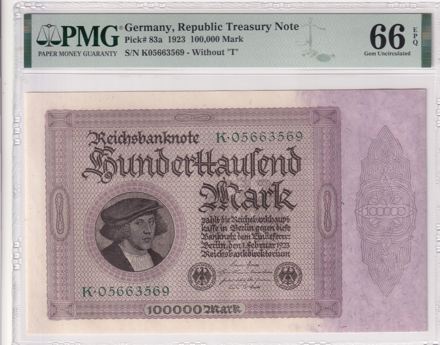 🌗乐淘淘世界纸币拍卖 第32期 🌓 【K05663569】德国1923年纸币 100000马克 PMG66EPQ