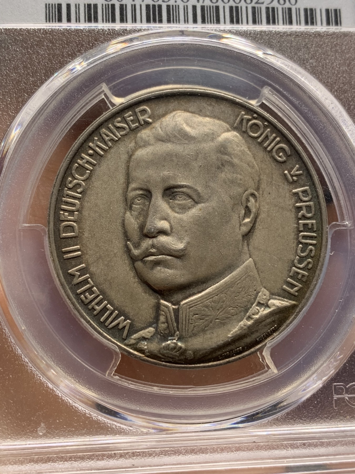 《竞宝斋》第221场-周日，周一 2场 (全场包邮) PCGS-SP64 德皇威廉二世1913加冕25周年纪念银章 带彩冠军分。背面细节极好