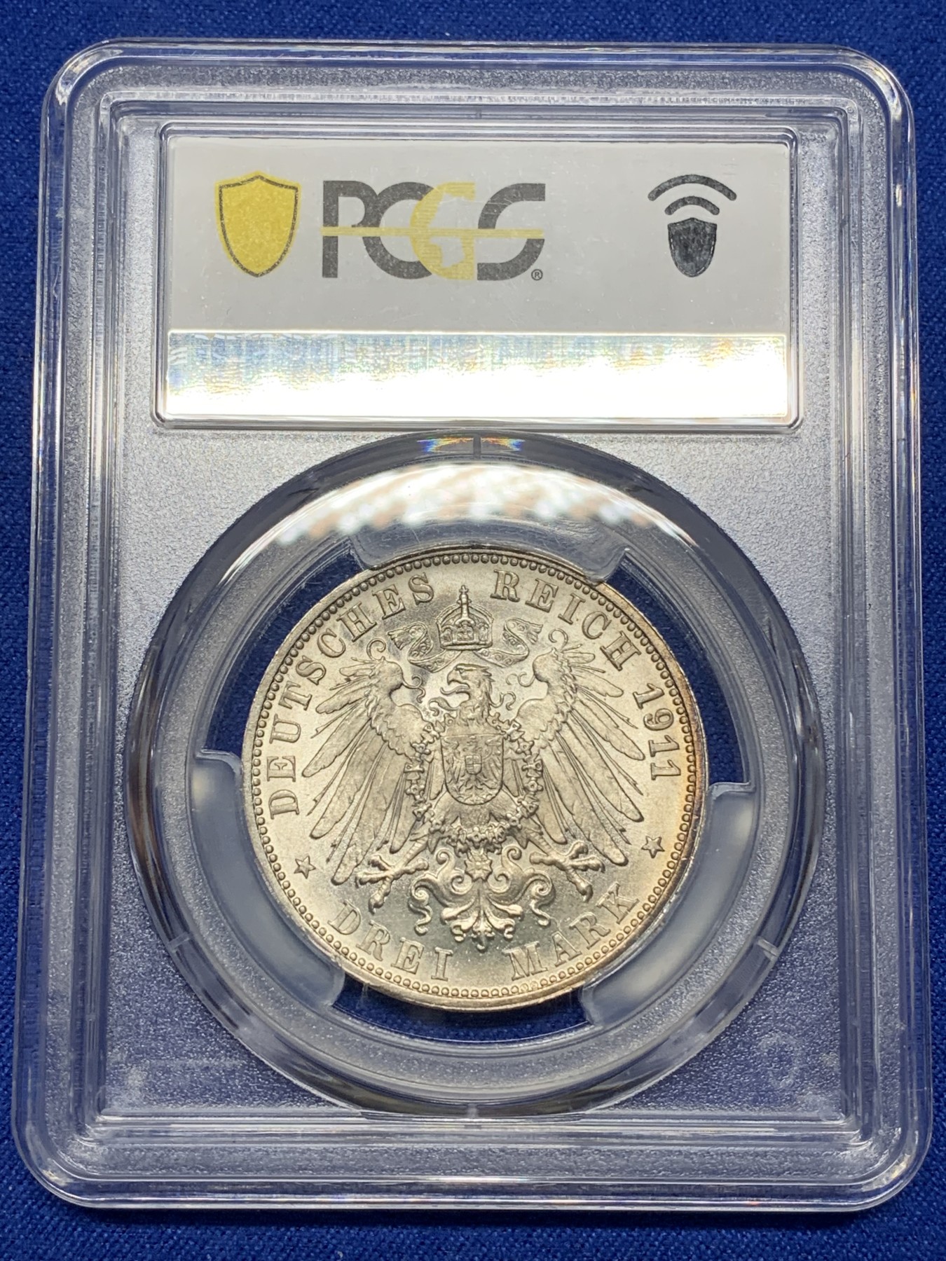 《竞宝斋》第221场-周日，周一 2场 (全场包邮) PCGS-MS67 德国1911符腾堡威廉二世银婚纪念3马克银币 普品易得 超高分难得 该品种一步到位的藏品