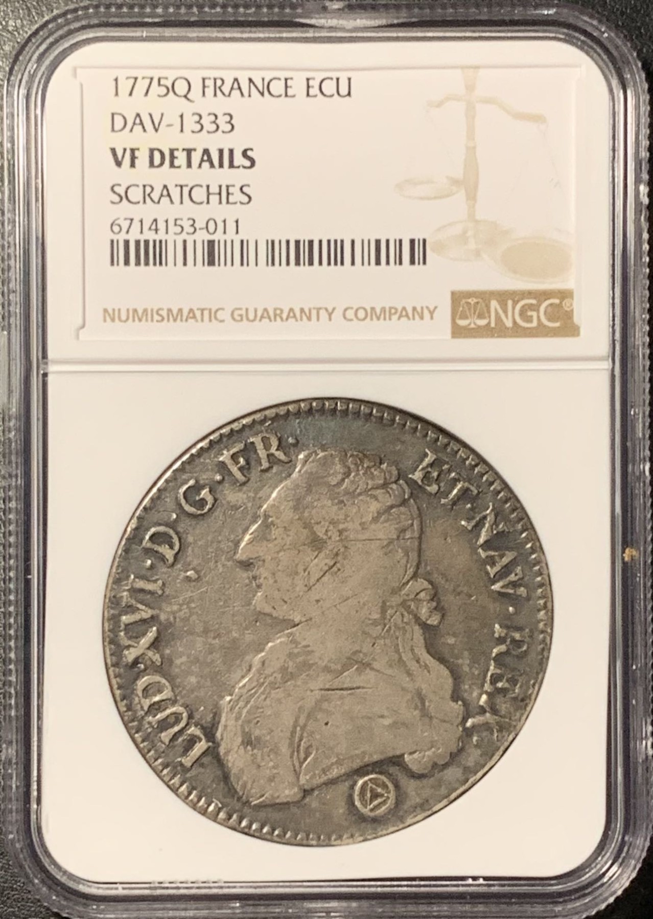 紫瑗钱币——第329期拍卖 法国  1775年 Q 路易十六 1埃居 NGC VF detail