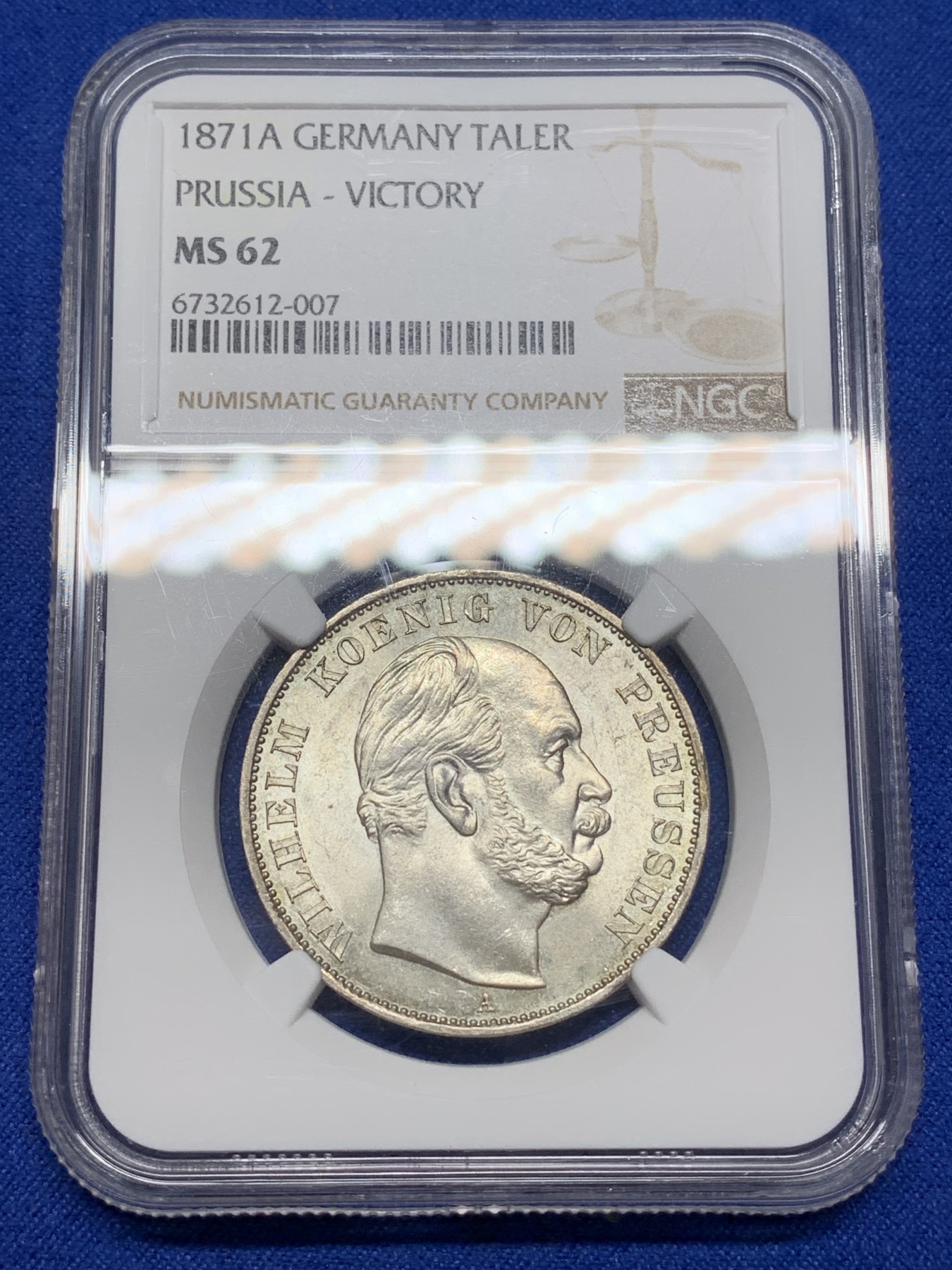 《竞宝斋》第221场-周日，周一 2场 (全场包邮) NGC MS62  德国 1871年 普鲁士 普法胜利泰勒 银币 车轮光。