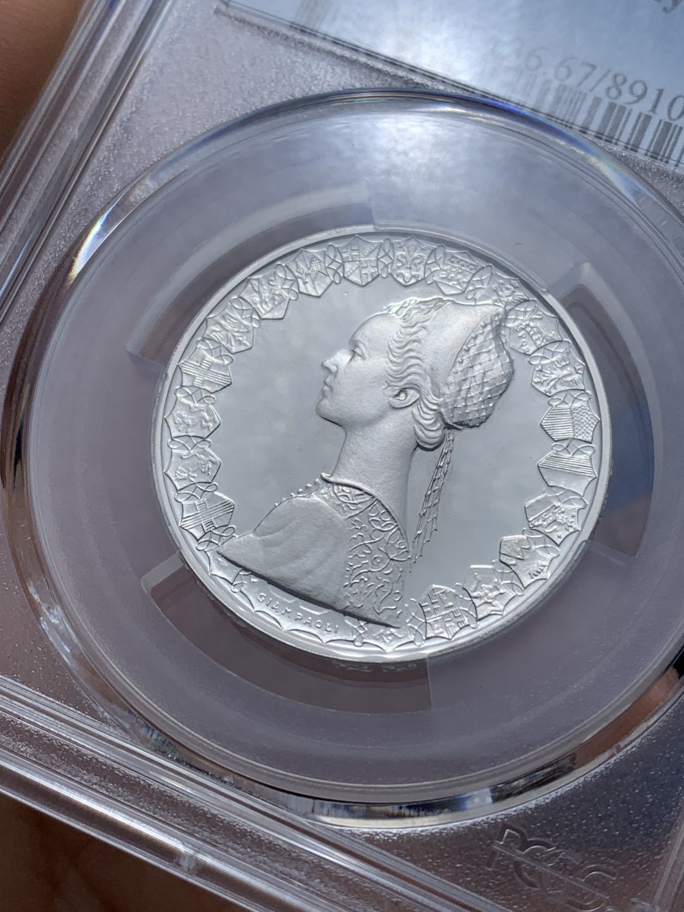 《竞宝斋》第221场-周日，周一 2场 (全场包邮) PCGS-PR67DCAM 意大利 1985年 精制 帆船少女 500里拉 首年发行 季军分