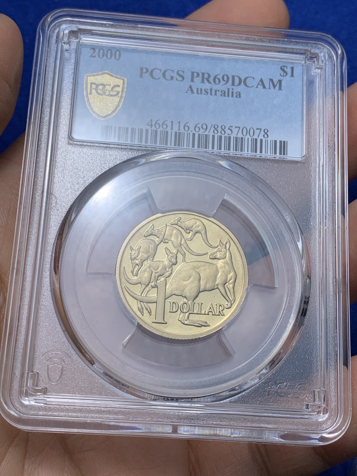 《竞宝斋》第221场-周日，周一 2场 (全场包邮) PCGS金盾 PR69DCAM 澳大利亚2000年1元袋鼠精制铜币