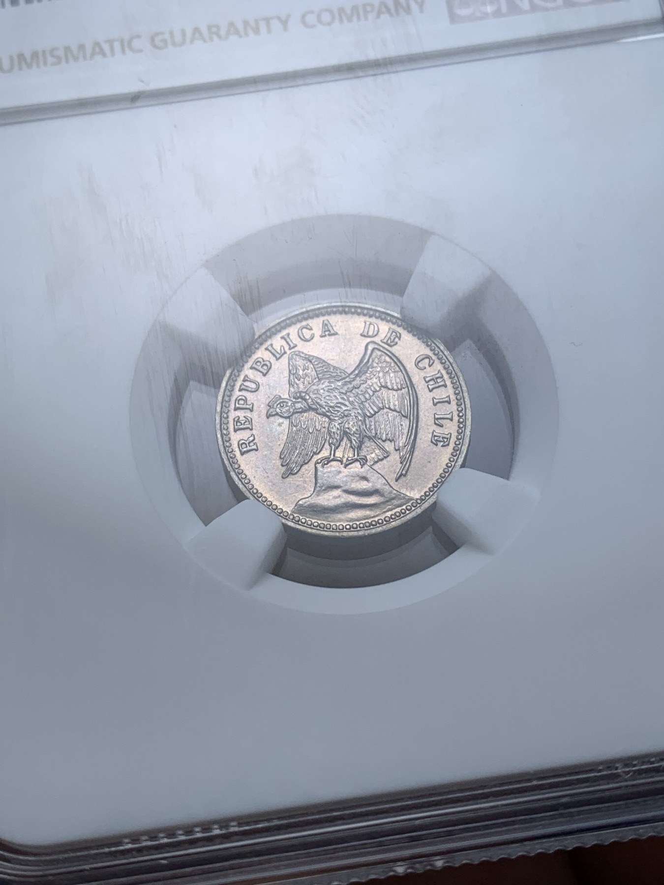 《竞宝斋》第221场-周日，周一 2场 (全场包邮) NGC-MS65 智利 1937年 秃鹰 秃鹫 5分 少见高分