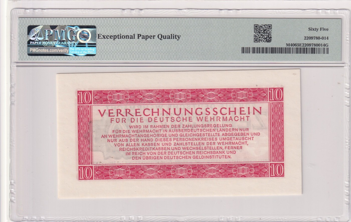 🌗乐淘淘世界纸币拍卖 第32期 🌓 德国1944年 清算票 10马克 PMG65EPQ